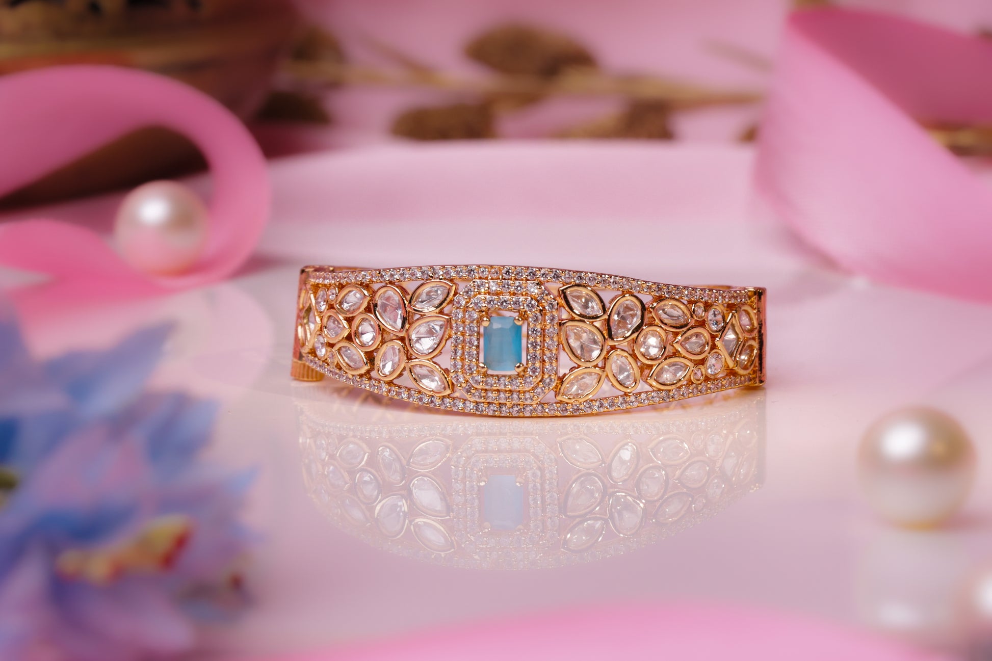 Enchanted Blue Topaz & Kundan Gold Bangle