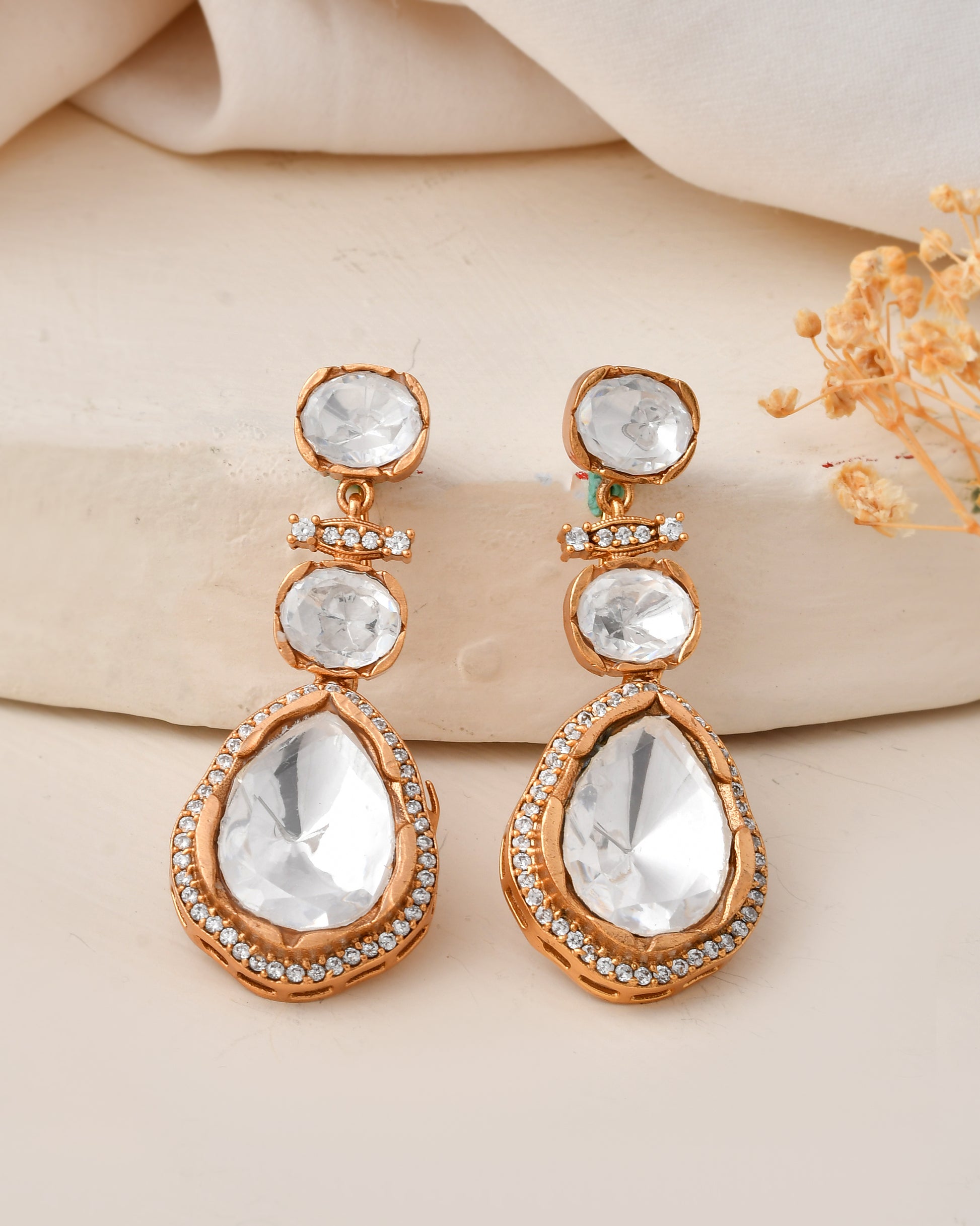 Elegant Gold-Plated Kundan Drop Earrings