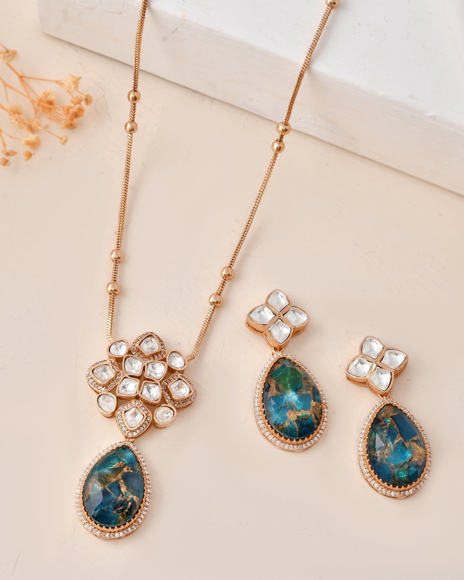 Kundan Floral Pendant Set