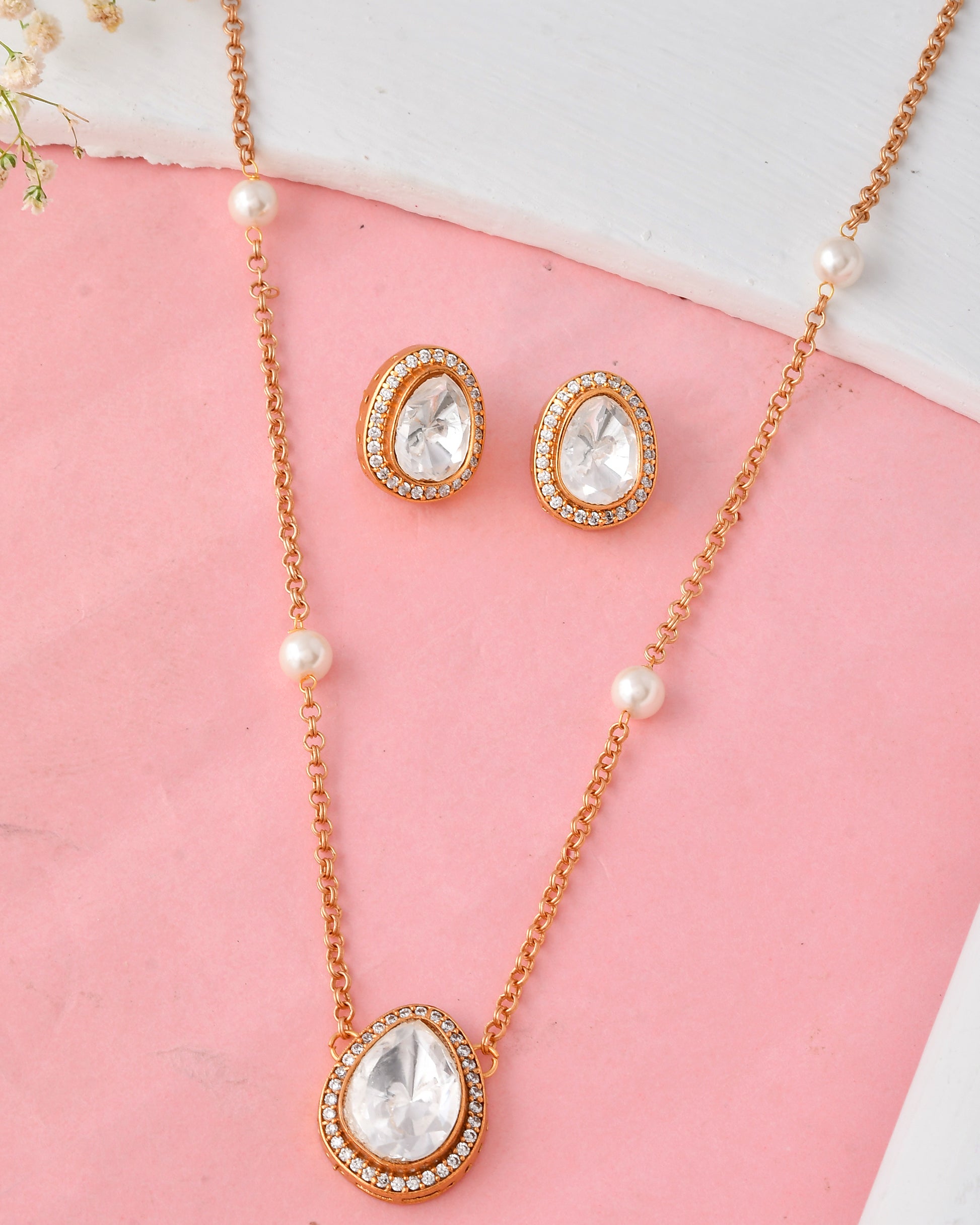 Teardrop Polki Pearl Necklace Set
