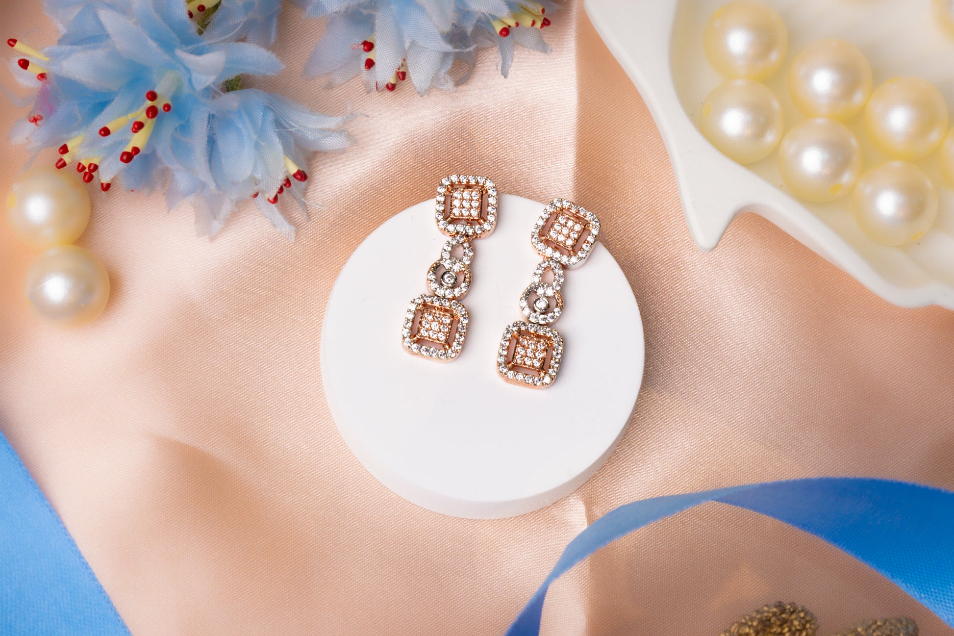 Classic Rose Gold Square Stone Necklace Set