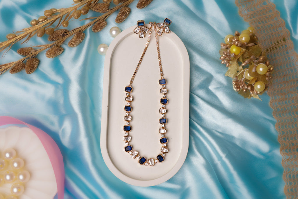 Royal Blue and Kundan Stone Necklace Set