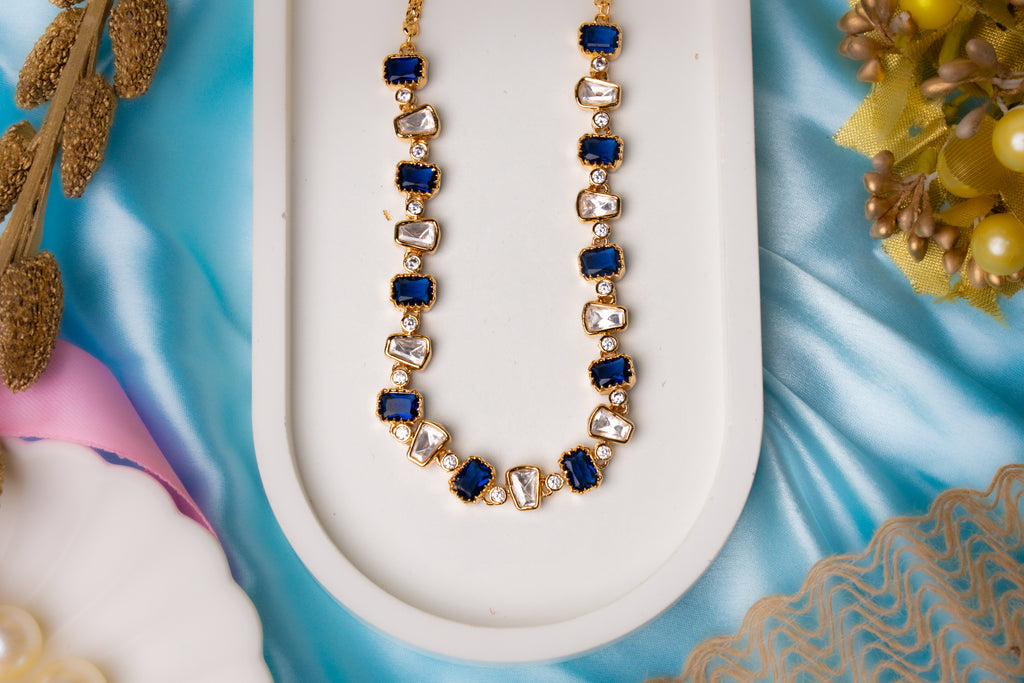 Royal Blue and Kundan Stone Necklace Set