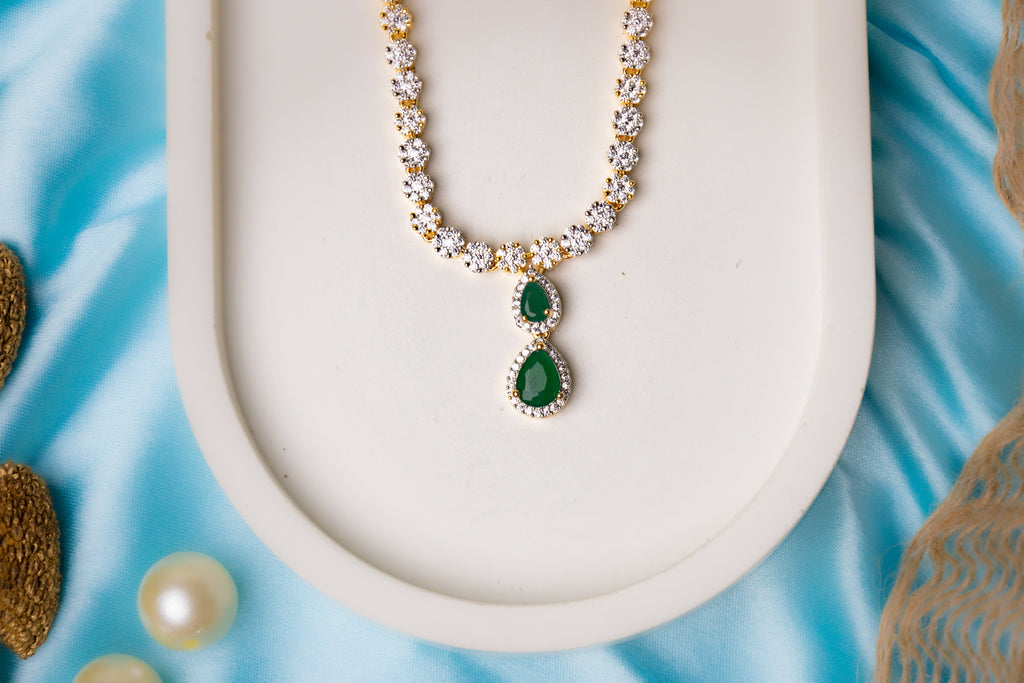Sparkling Necklace Set with Emerald Teardrop