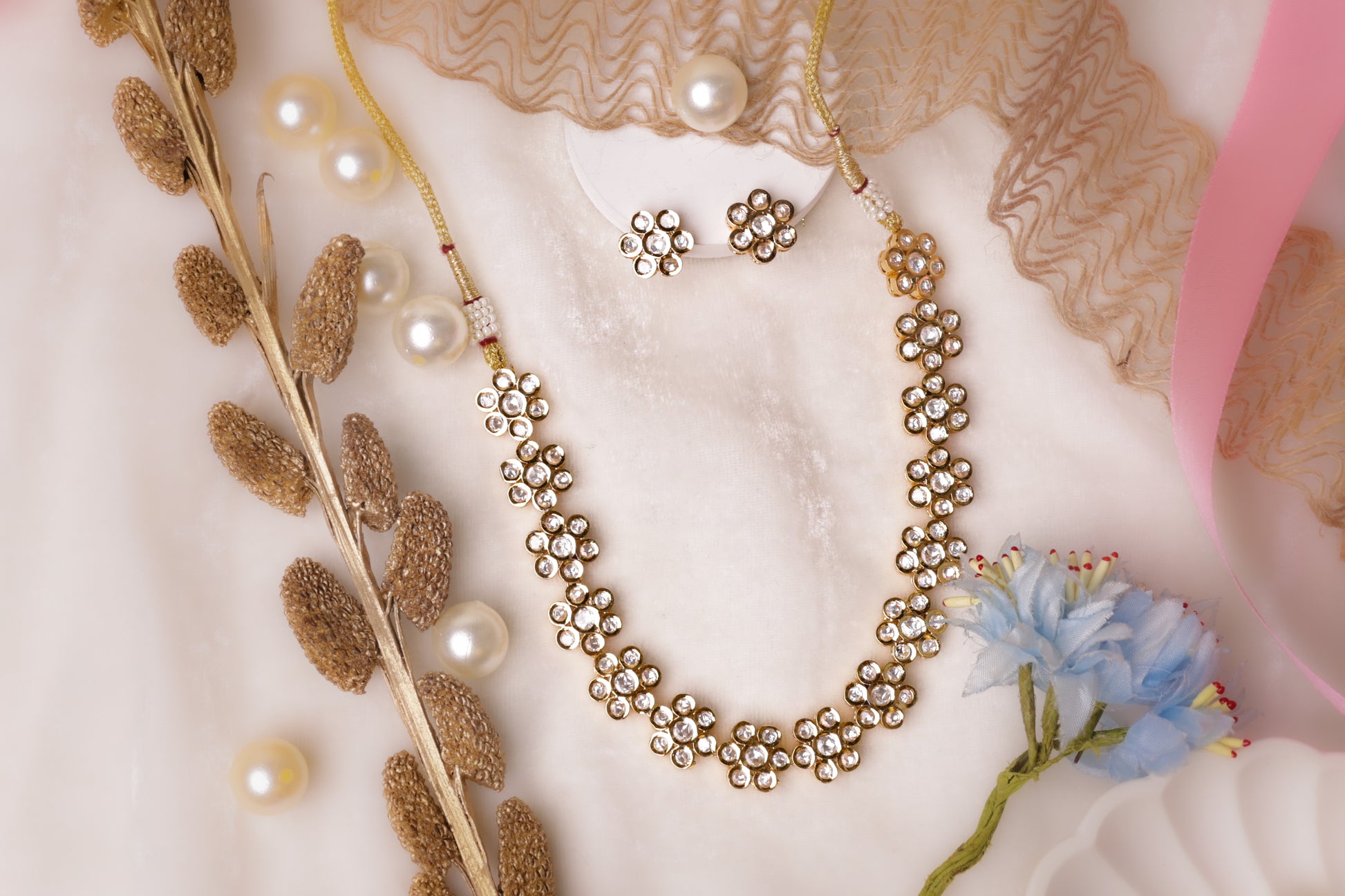 Floral Kundan Necklace Set with Matching Earrings