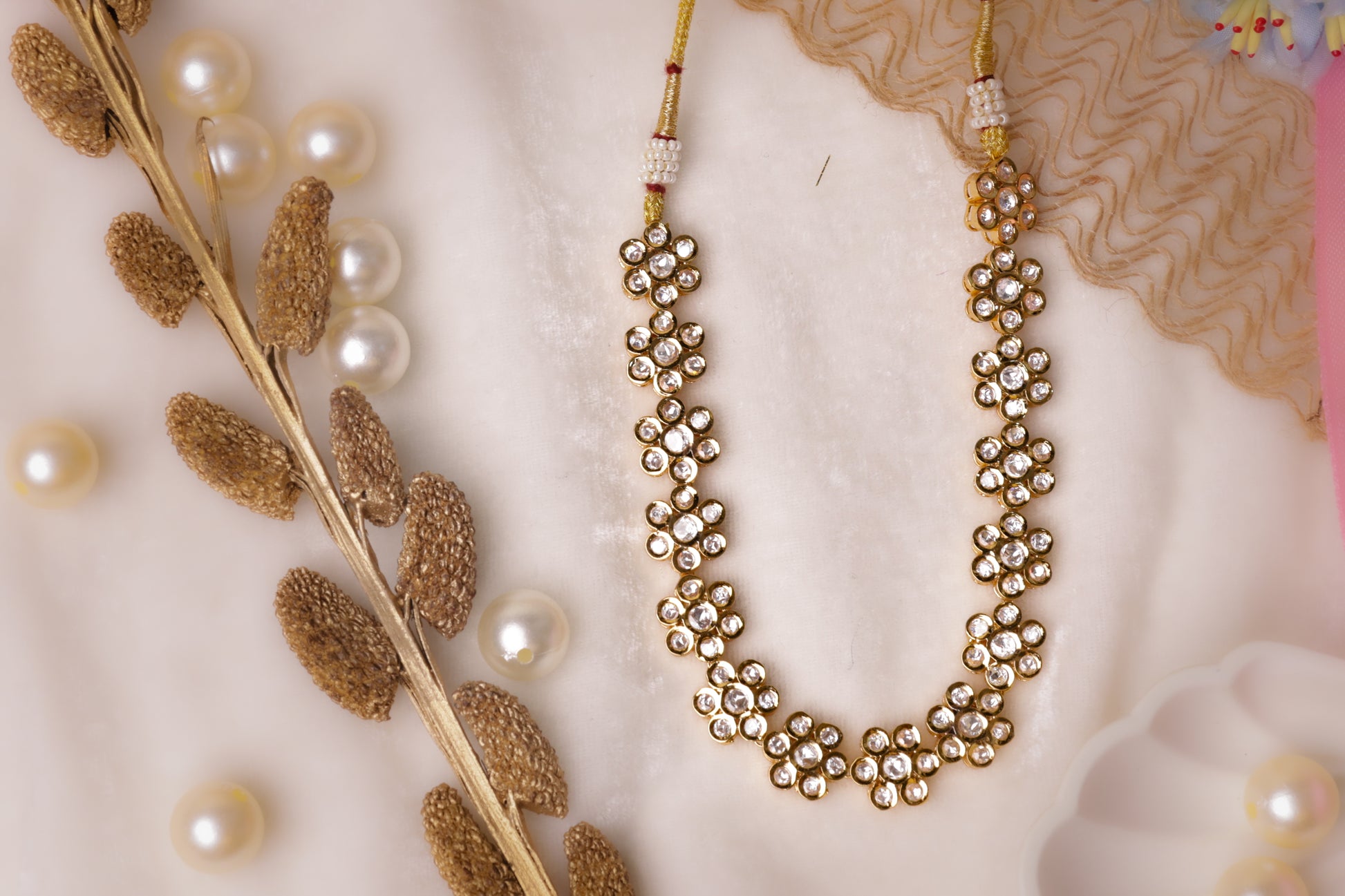 Floral Kundan Necklace Set with Matching Earrings