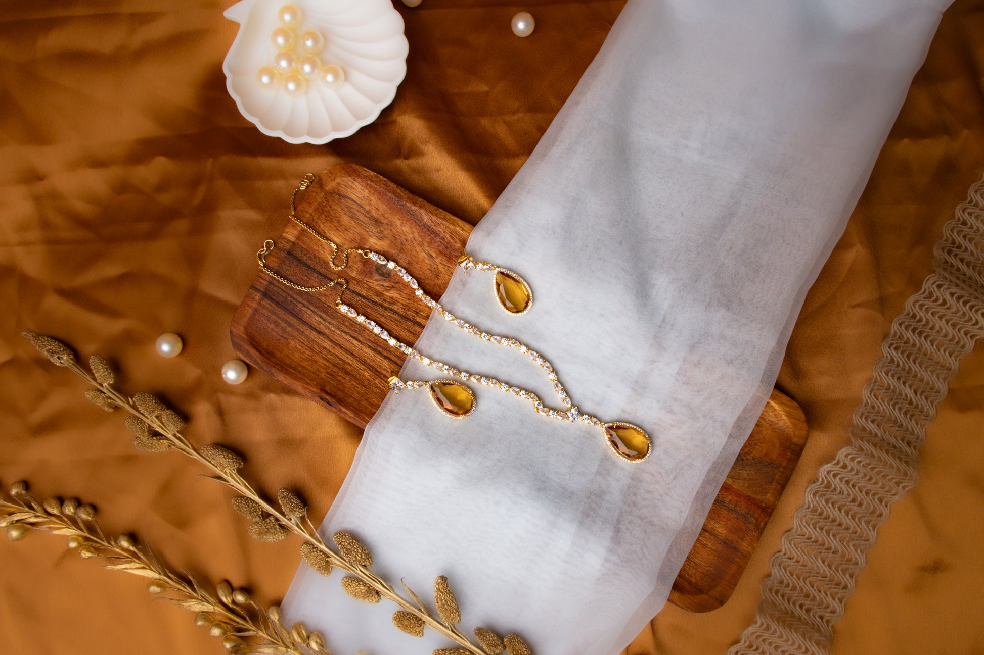 White Stone Necklace with Yellow Pendant