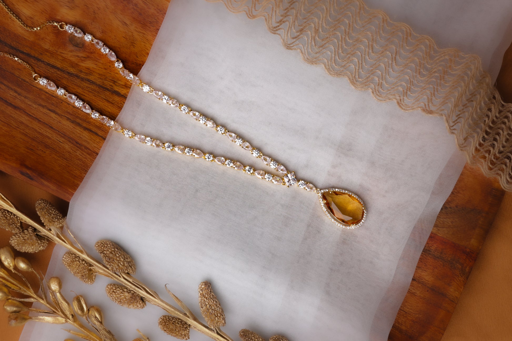 White Stone Necklace with Yellow Pendant