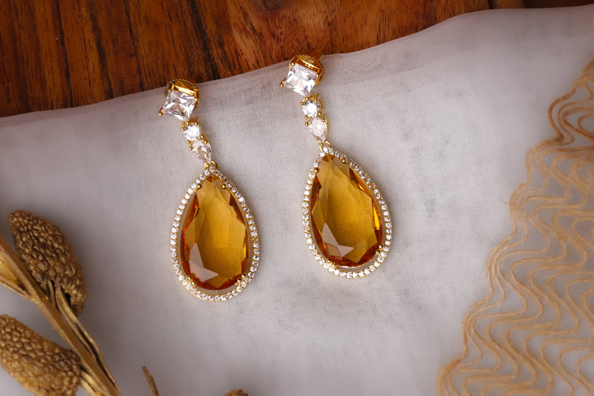 White Stone Necklace with Yellow Pendant