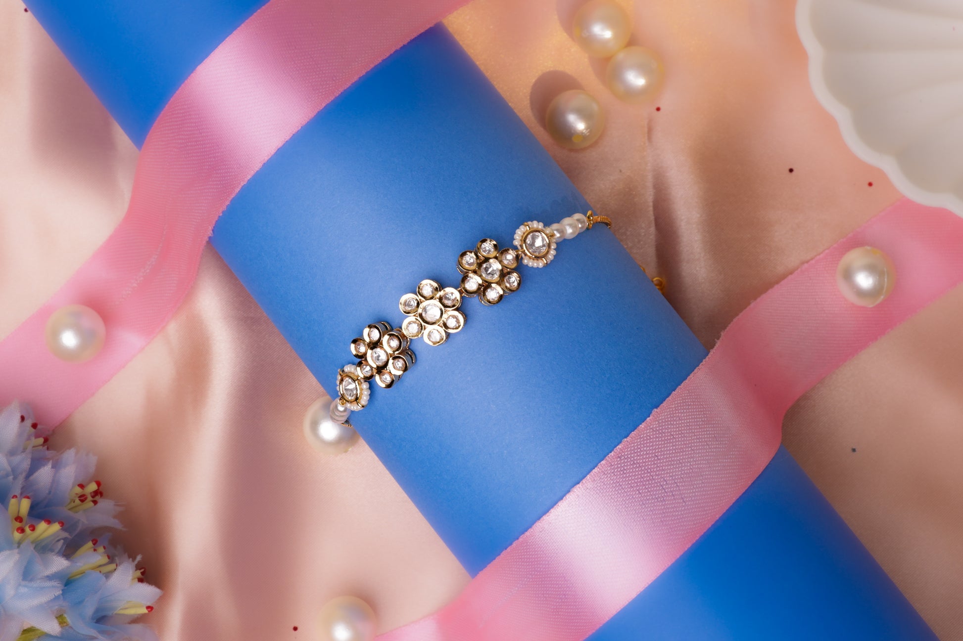 Floral Kundan & Pearl Bracelet