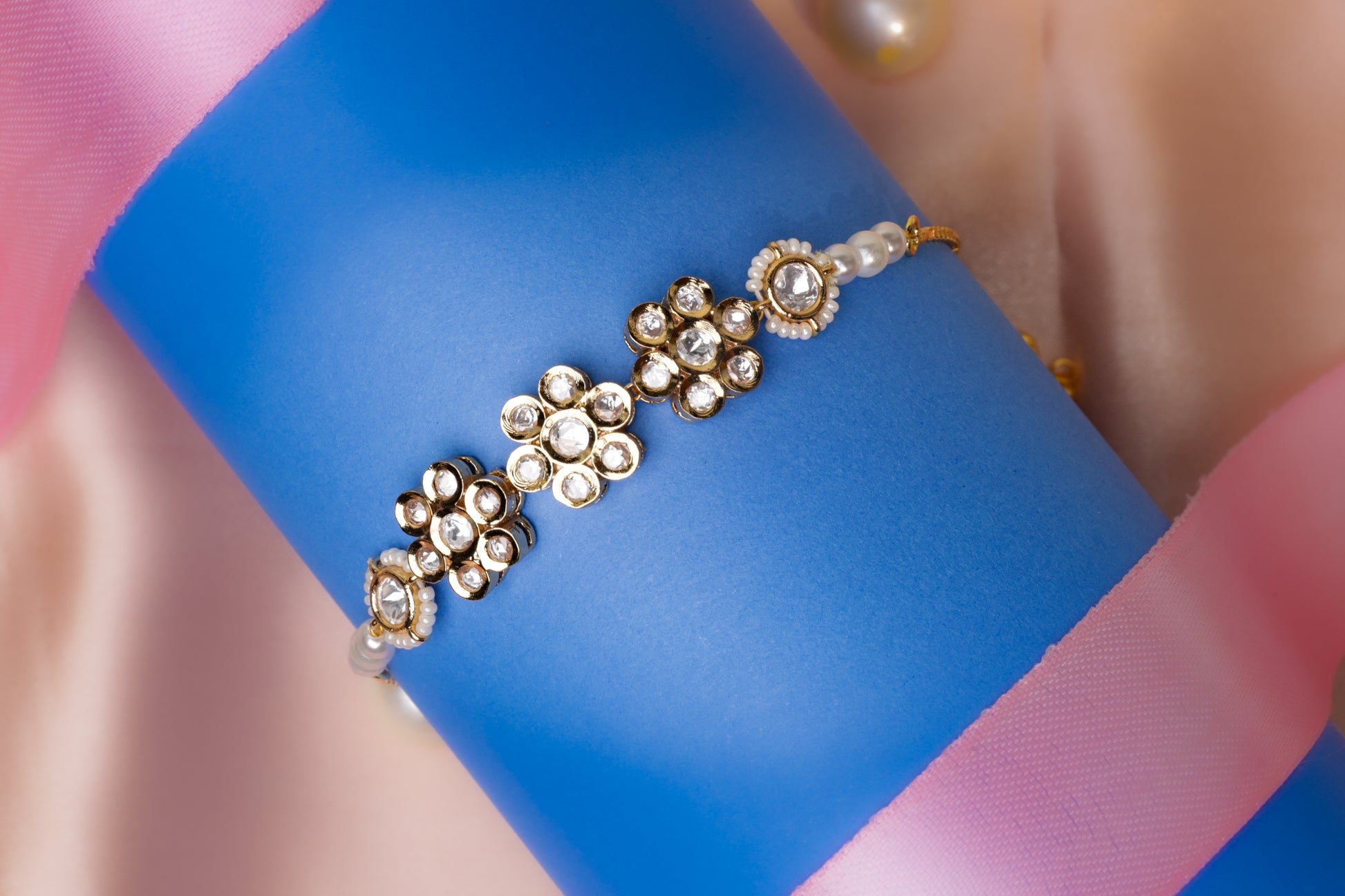 Floral Kundan & Pearl Bracelet