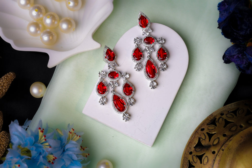 Ruby with White Stone Earrings