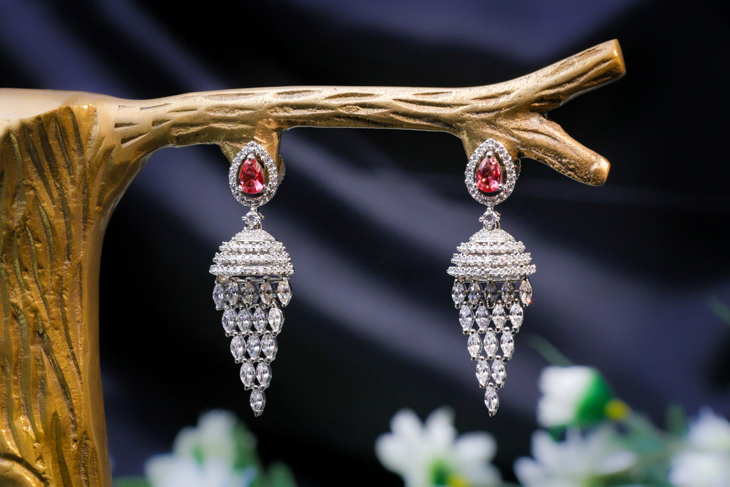 Ruby and White Stone Earrings