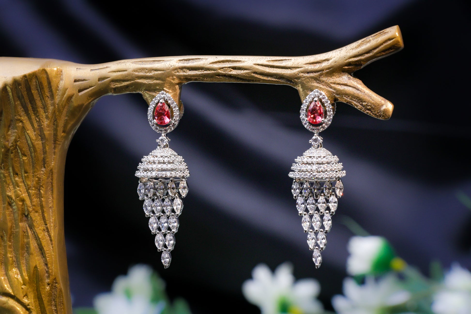 Ruby and White Stone Earrings