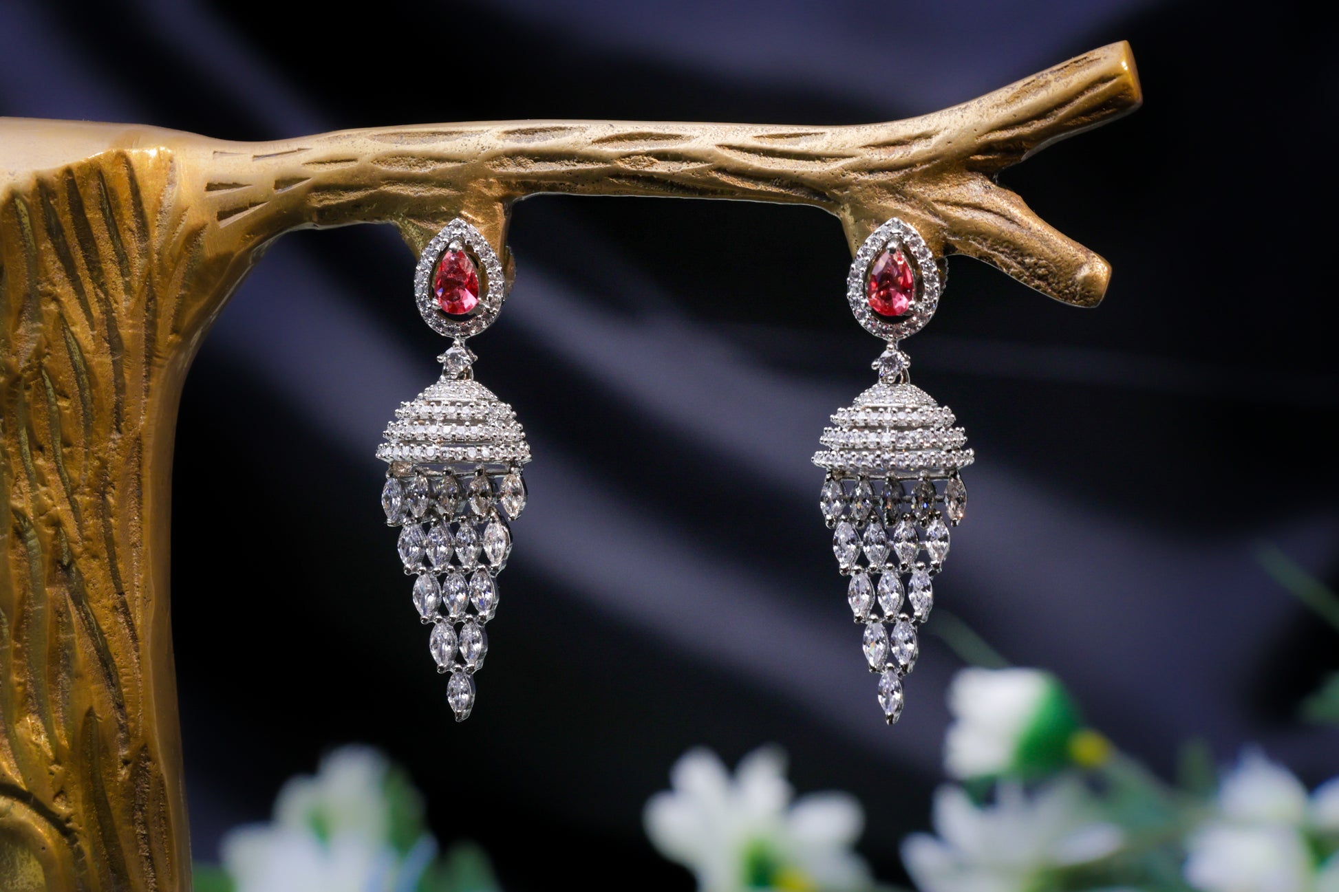 Ruby and White Stone Earrings