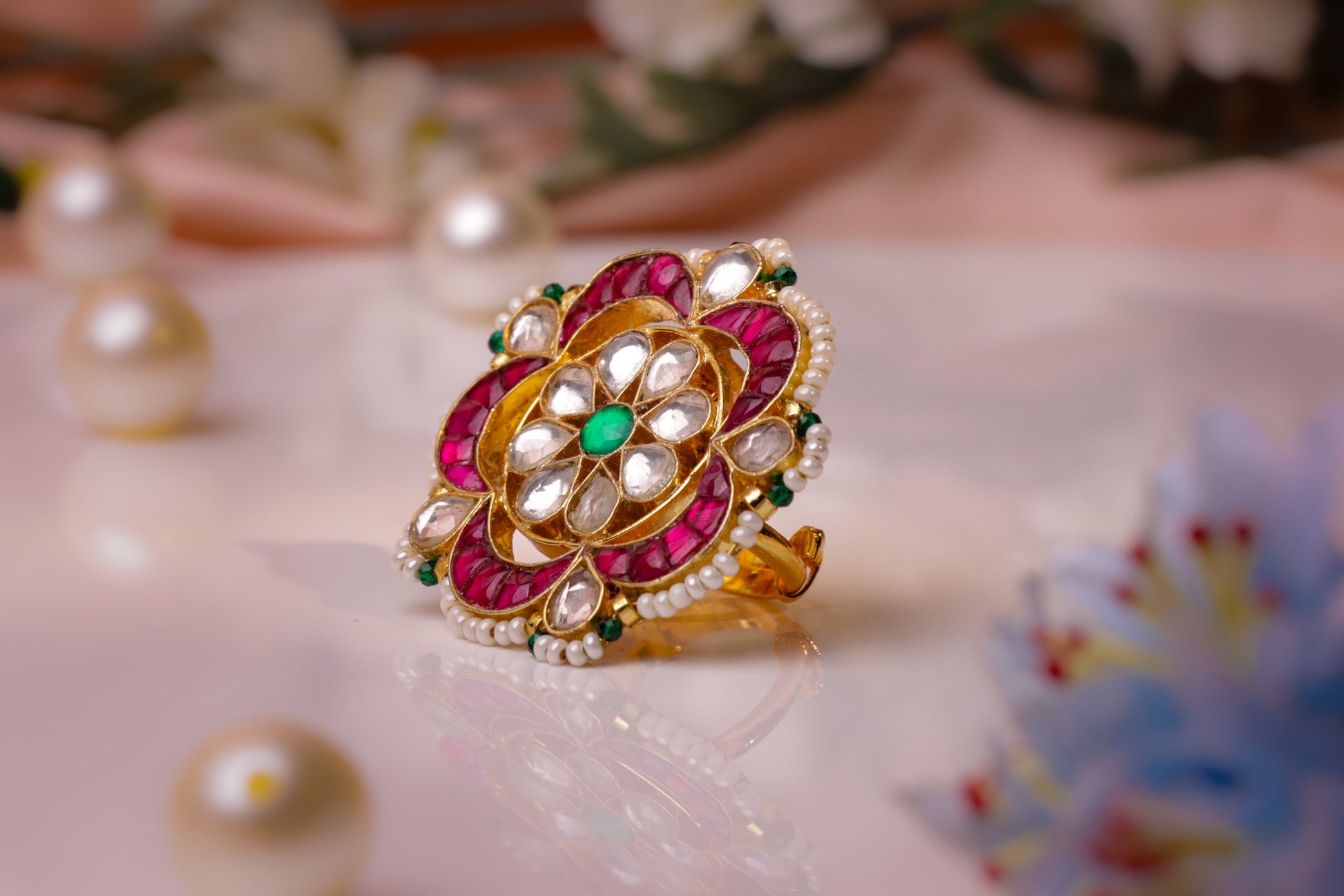 Royal Kundan and Ruby Statement Ring