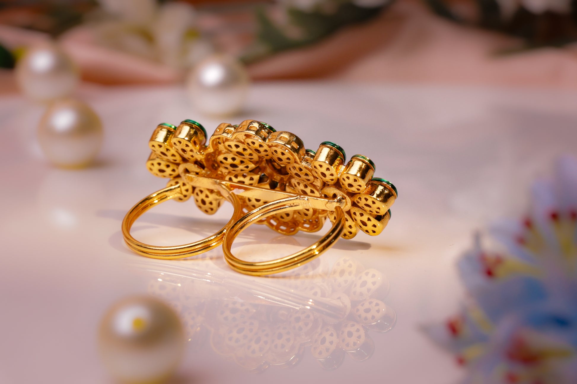 Floral Kundan Golden Ring