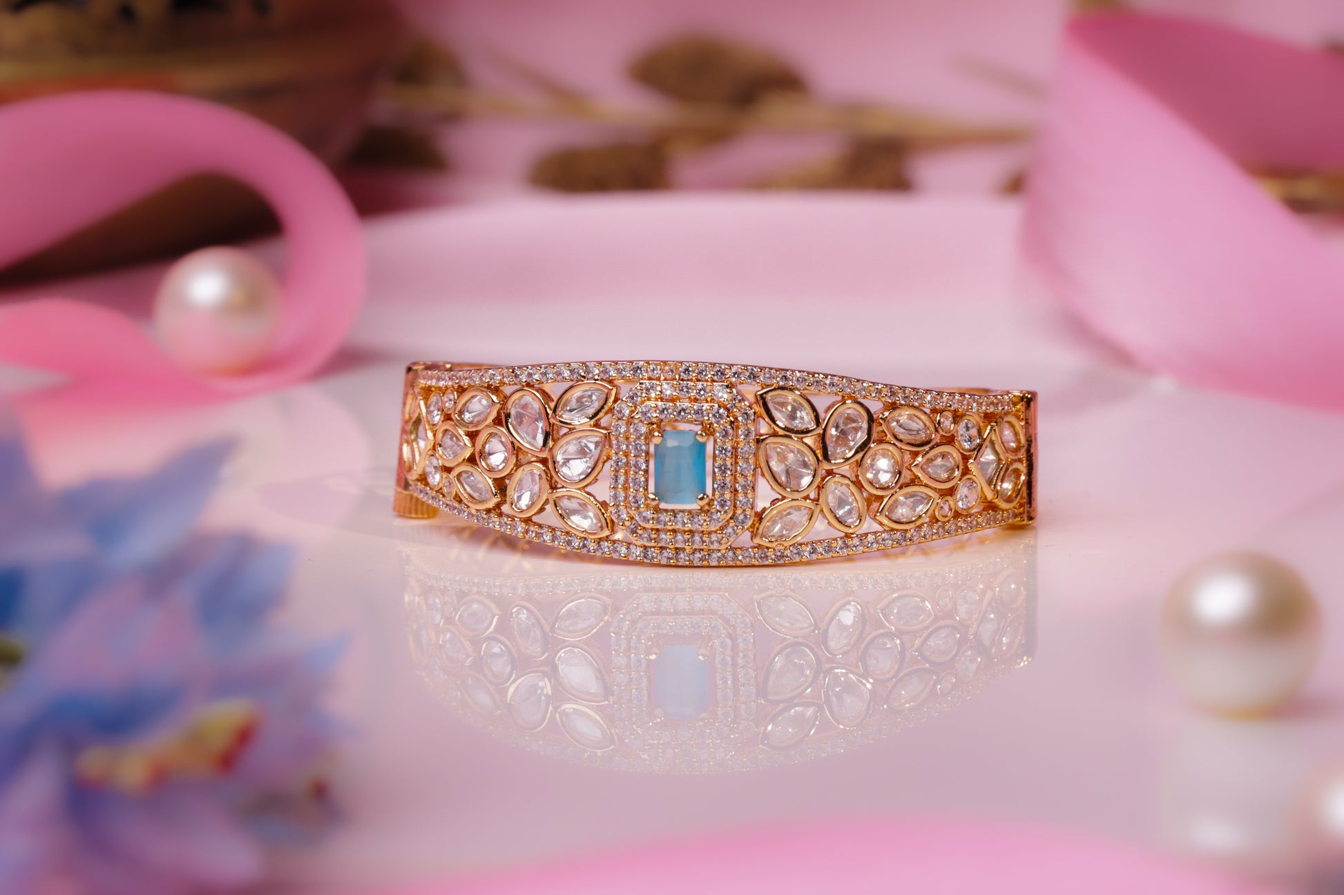 Enchanted Blue Topaz & Kundan Gold Bangle
