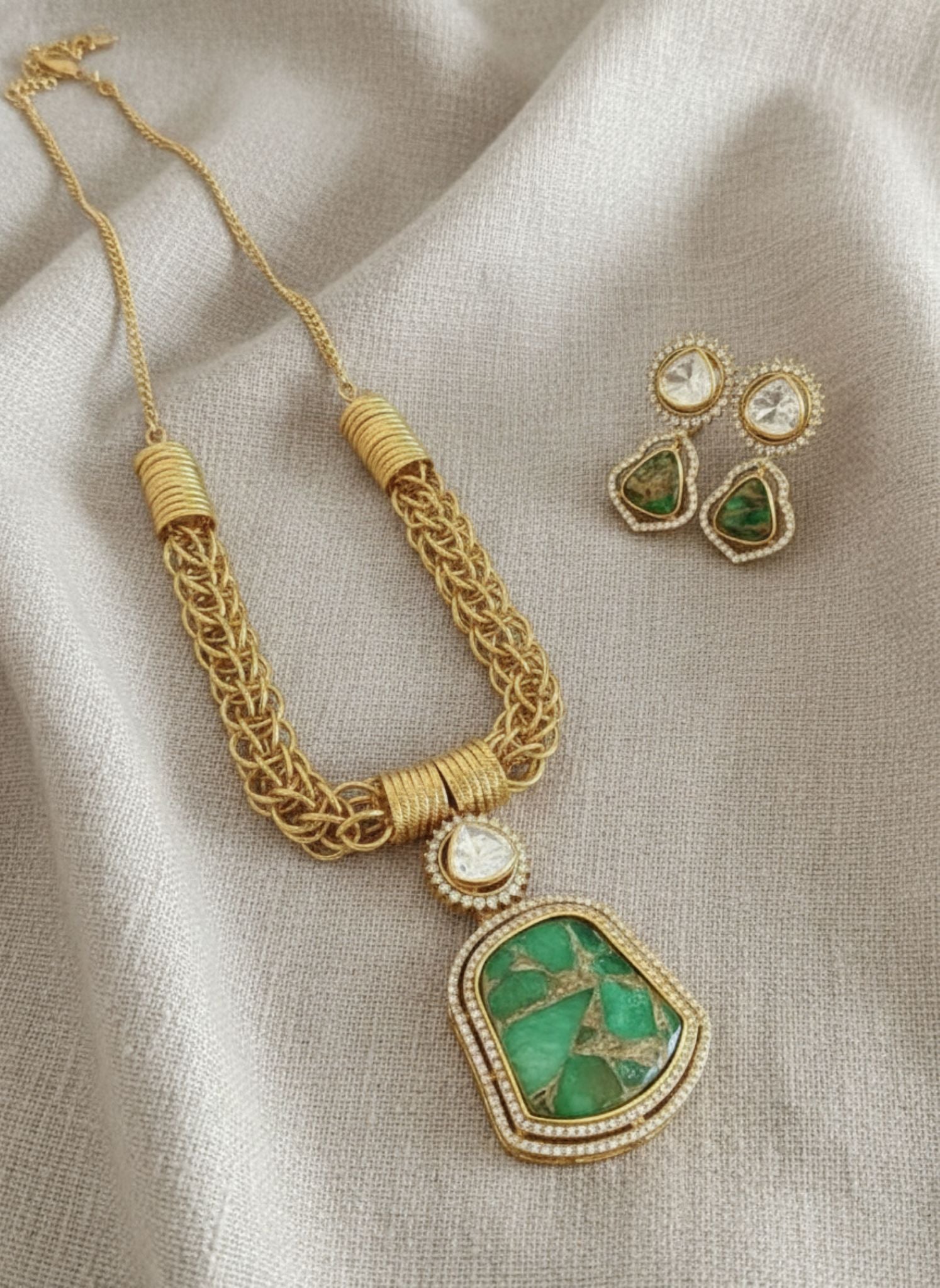 Green Doublet Stone Statement Necklace