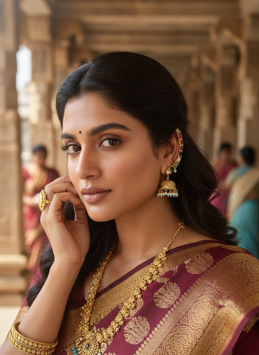 Jhumka with Navratna Ear Cuff