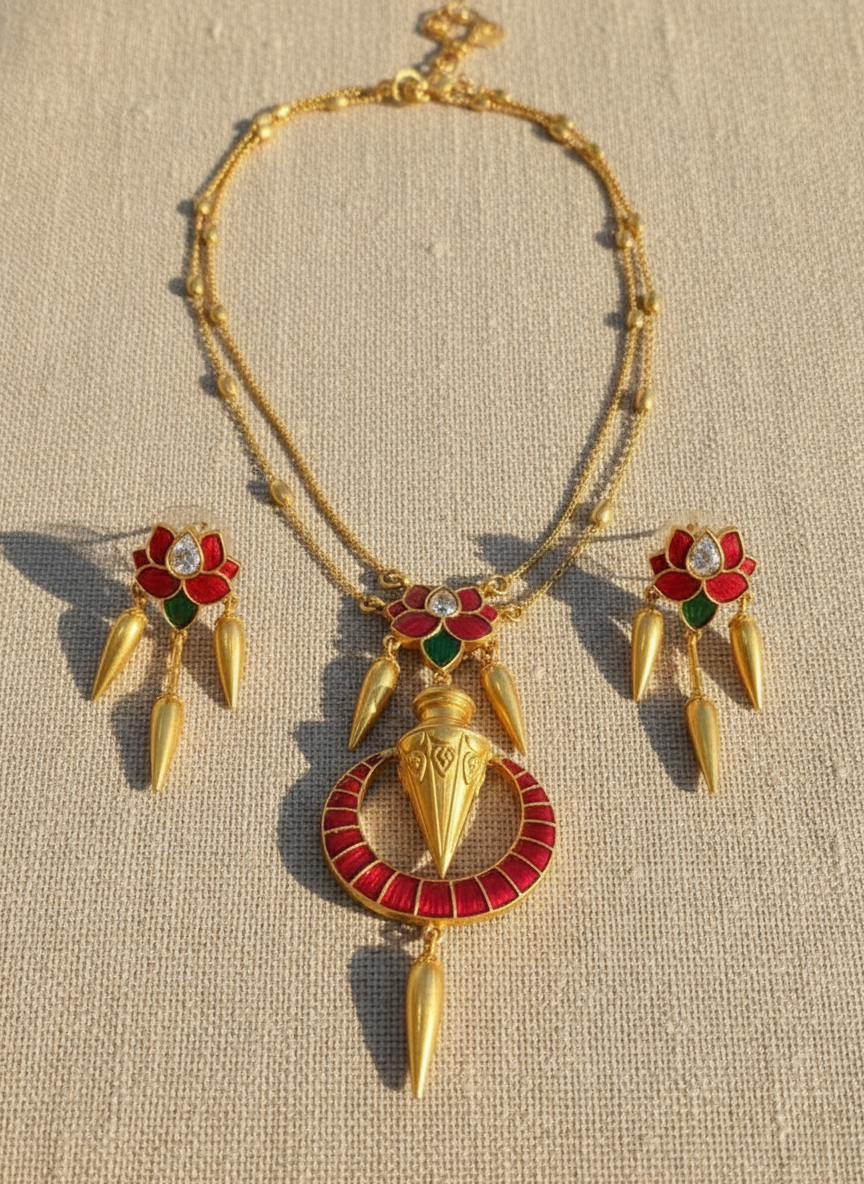 Statement Red Stone Kalash Necklace set