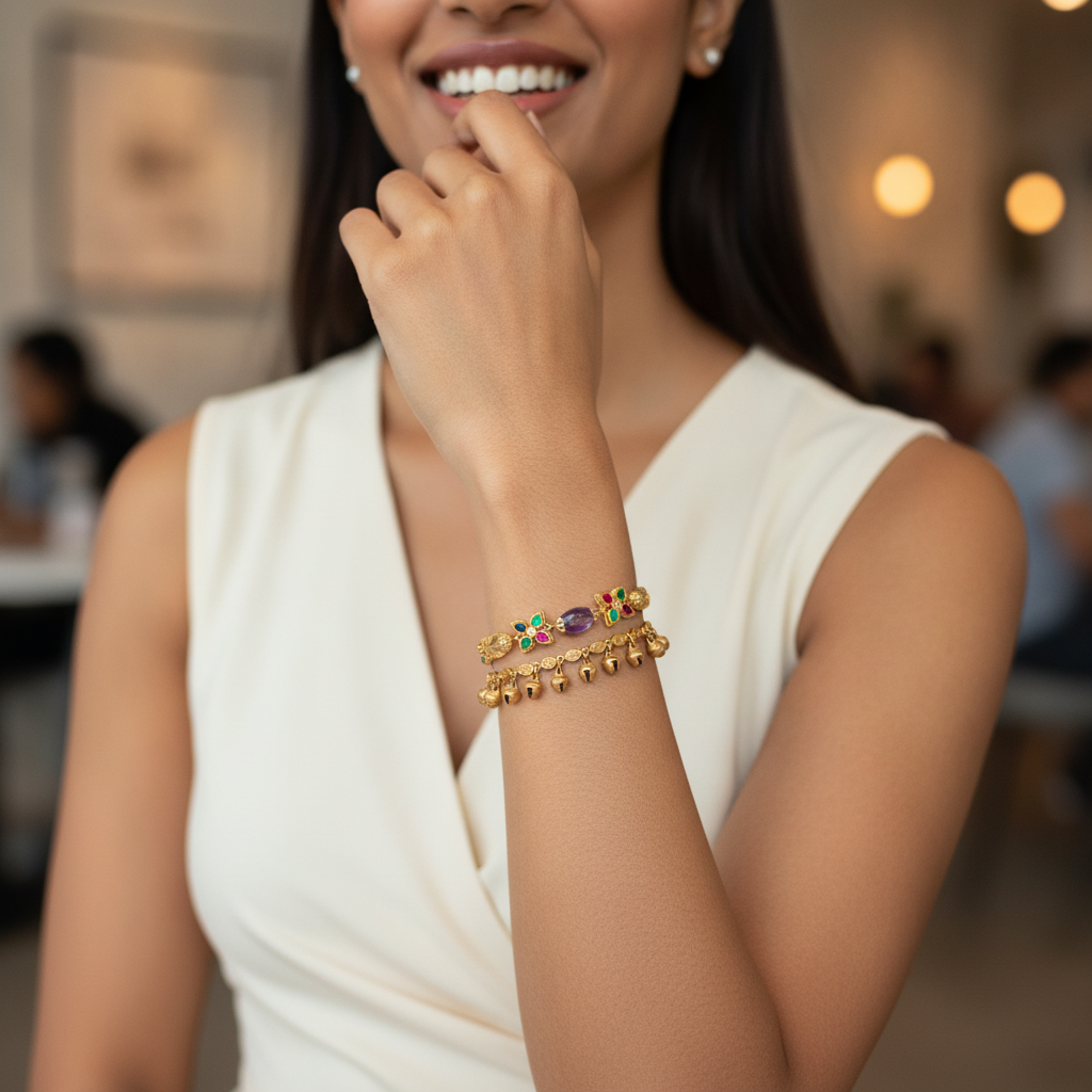 2 layer Navaratan necklace with Ghungroo