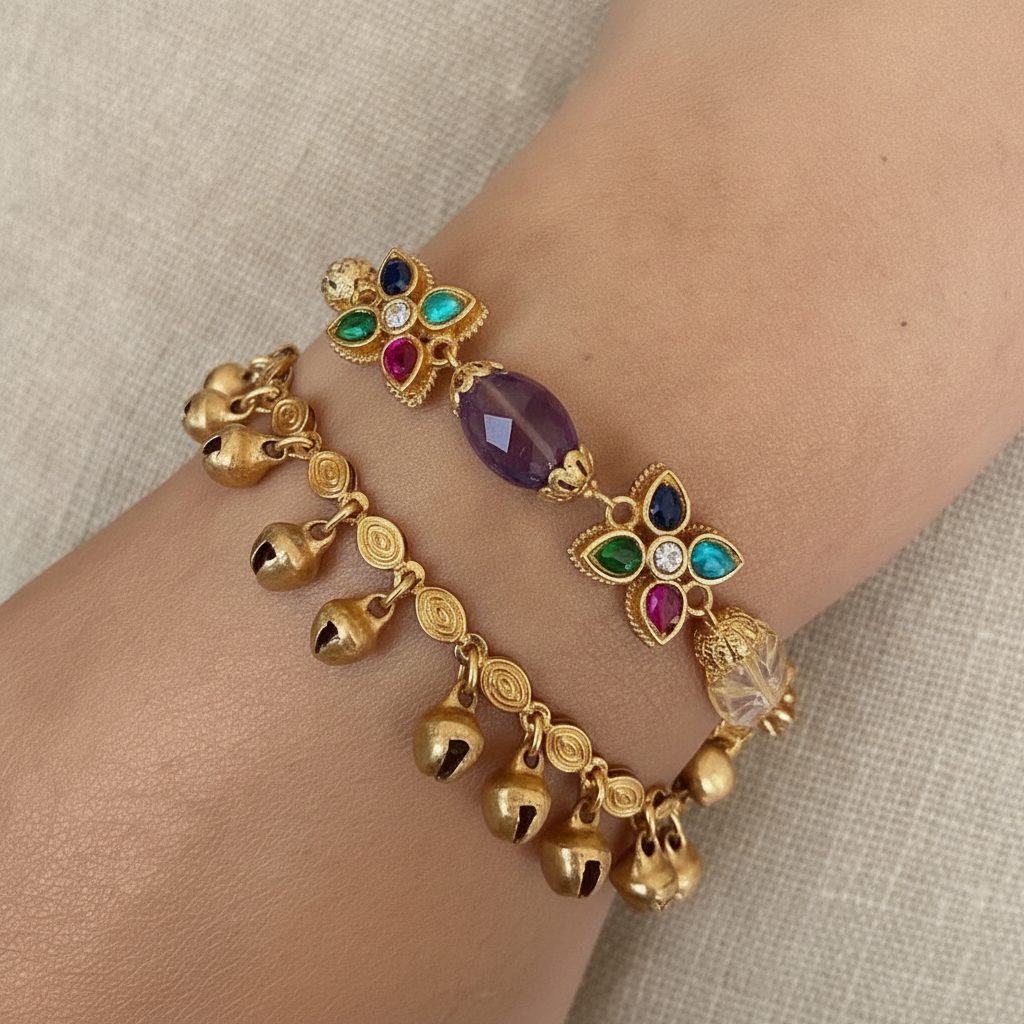2 layer Navaratan necklace with Ghungroo
