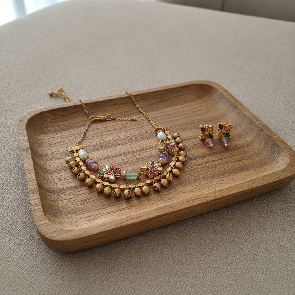 2 layer Navaratan necklace with Ghungroo