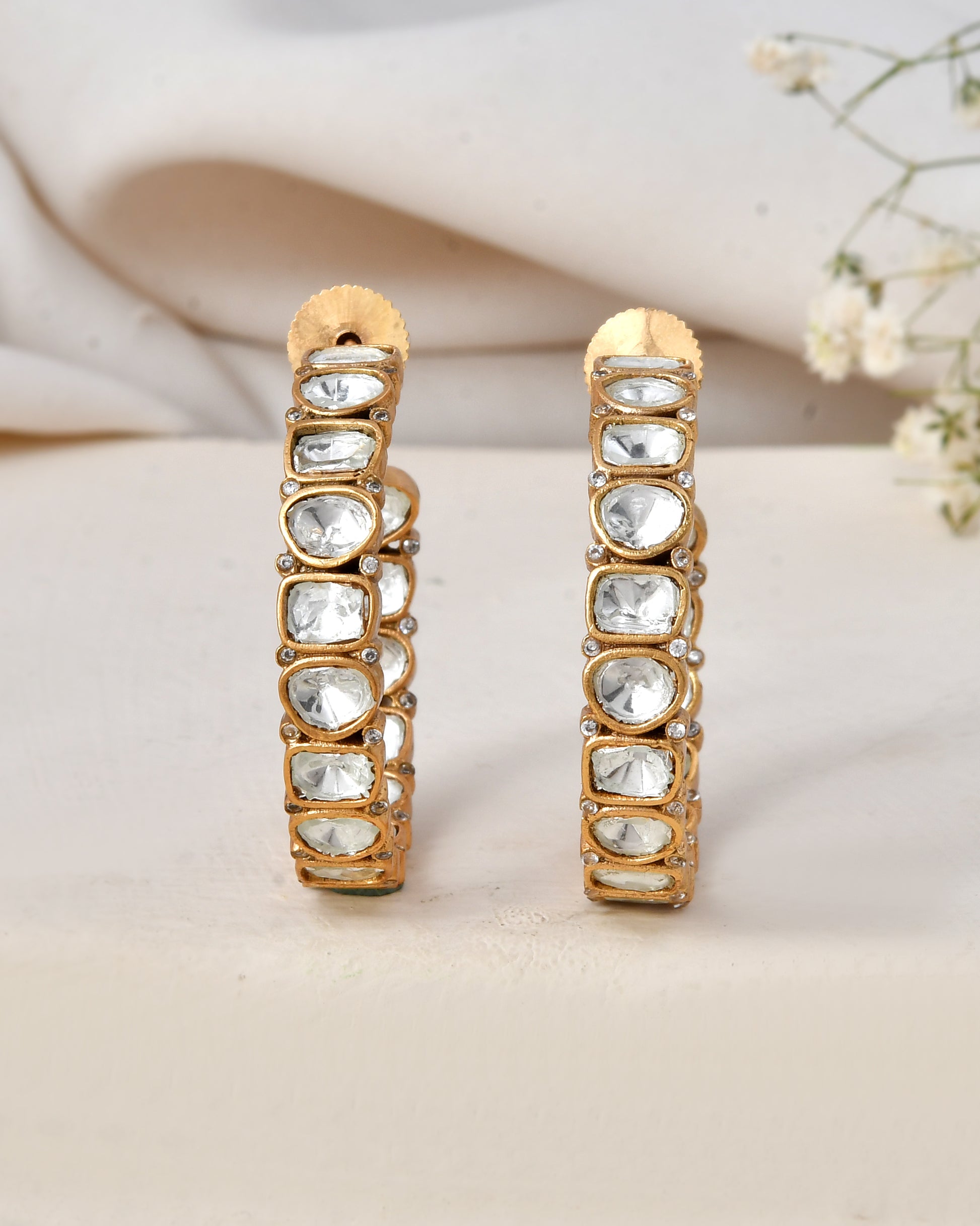 Gold-Plated Kundan Hoop Earrings