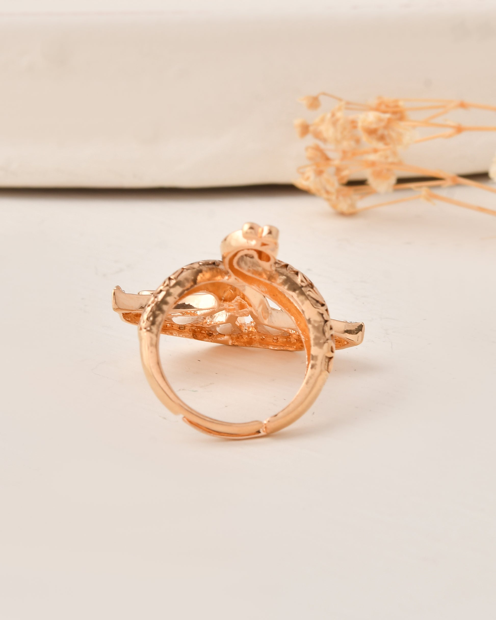 Gold-Plated White Stone Peacock Ring