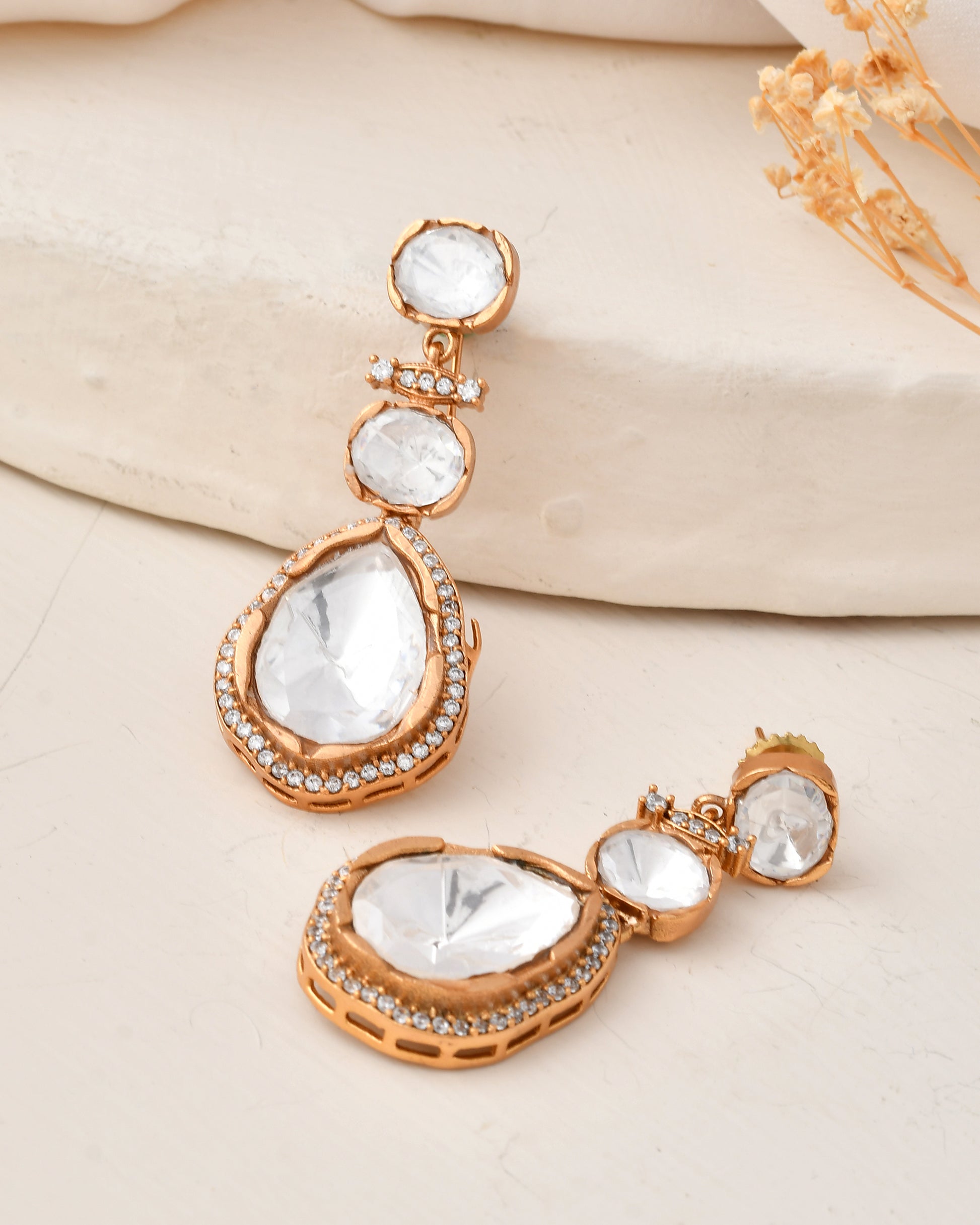 Elegant Gold-Plated Kundan Drop Earrings