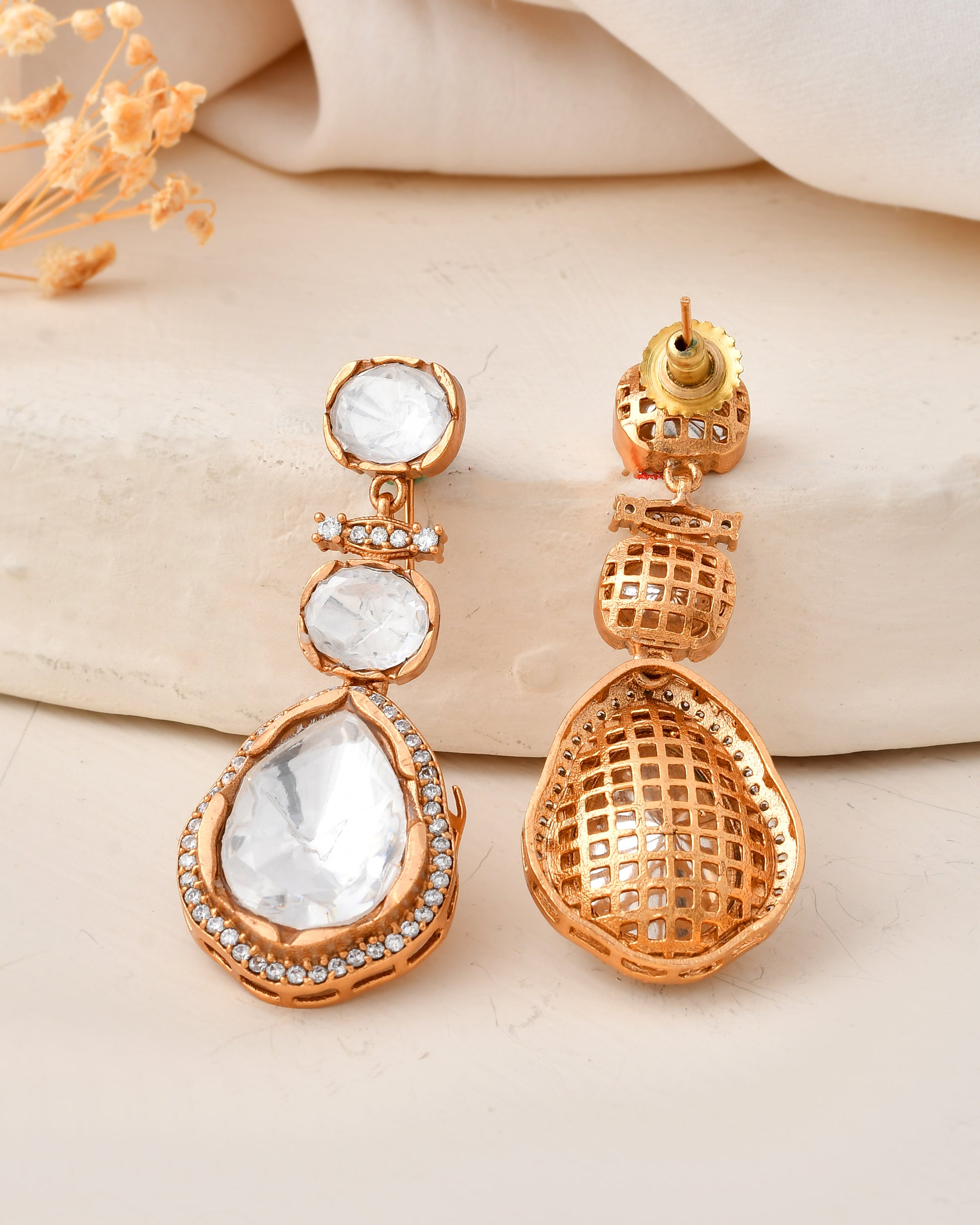 Elegant Gold-Plated Kundan Drop Earrings