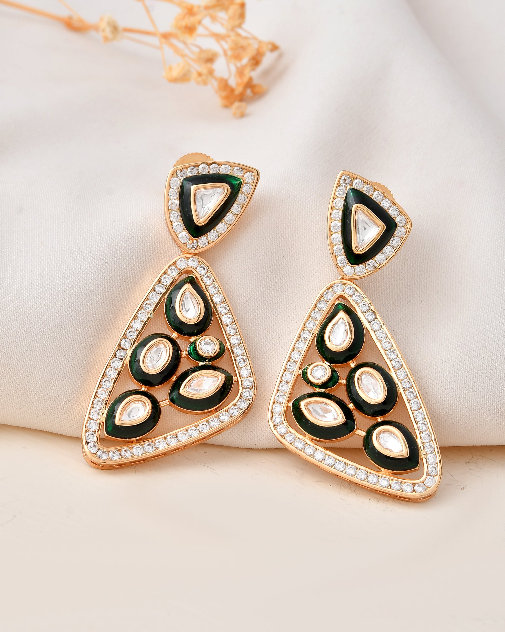 Geometric Gold-Plated Kundan Earrings