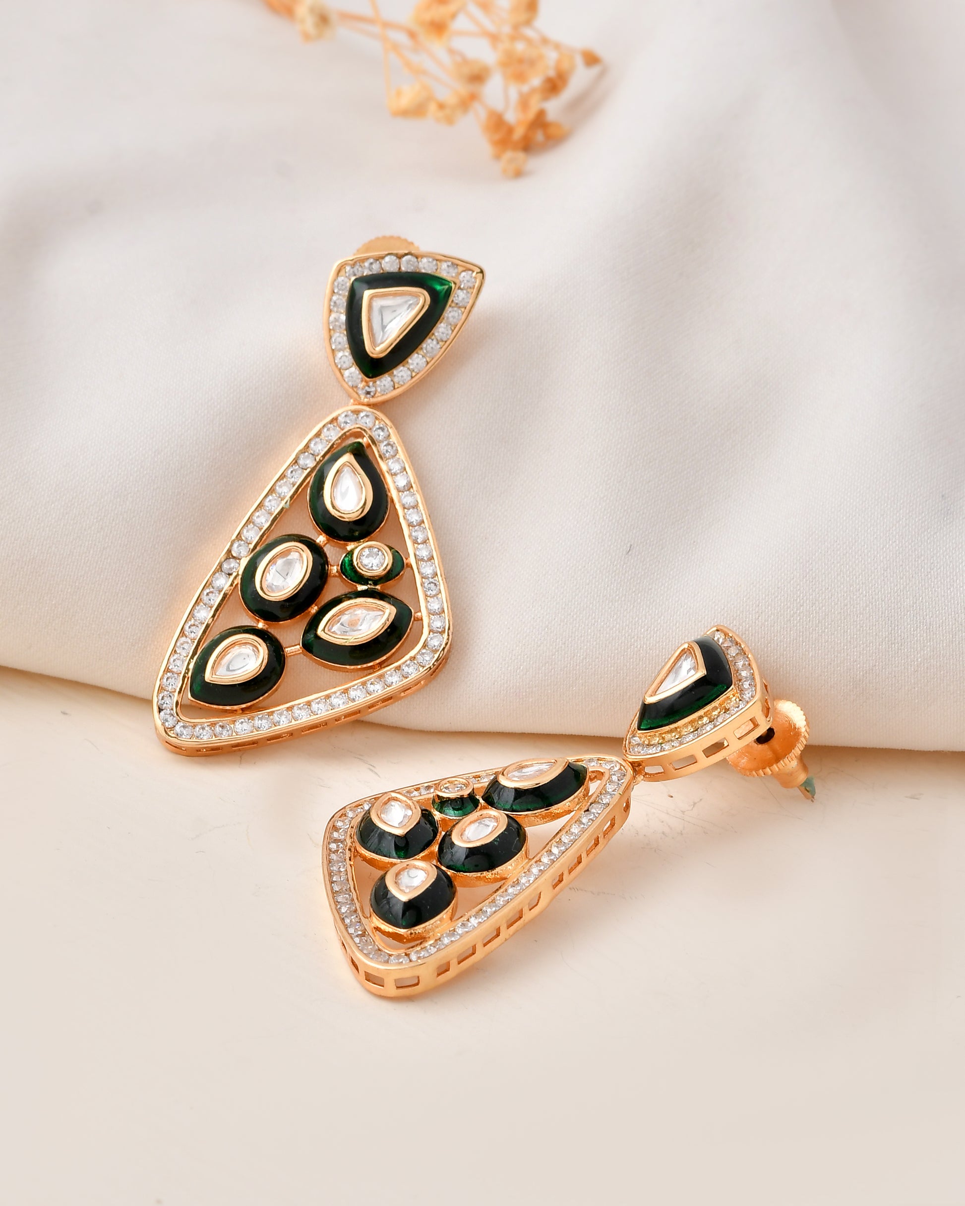 Geometric Gold-Plated Kundan Earrings