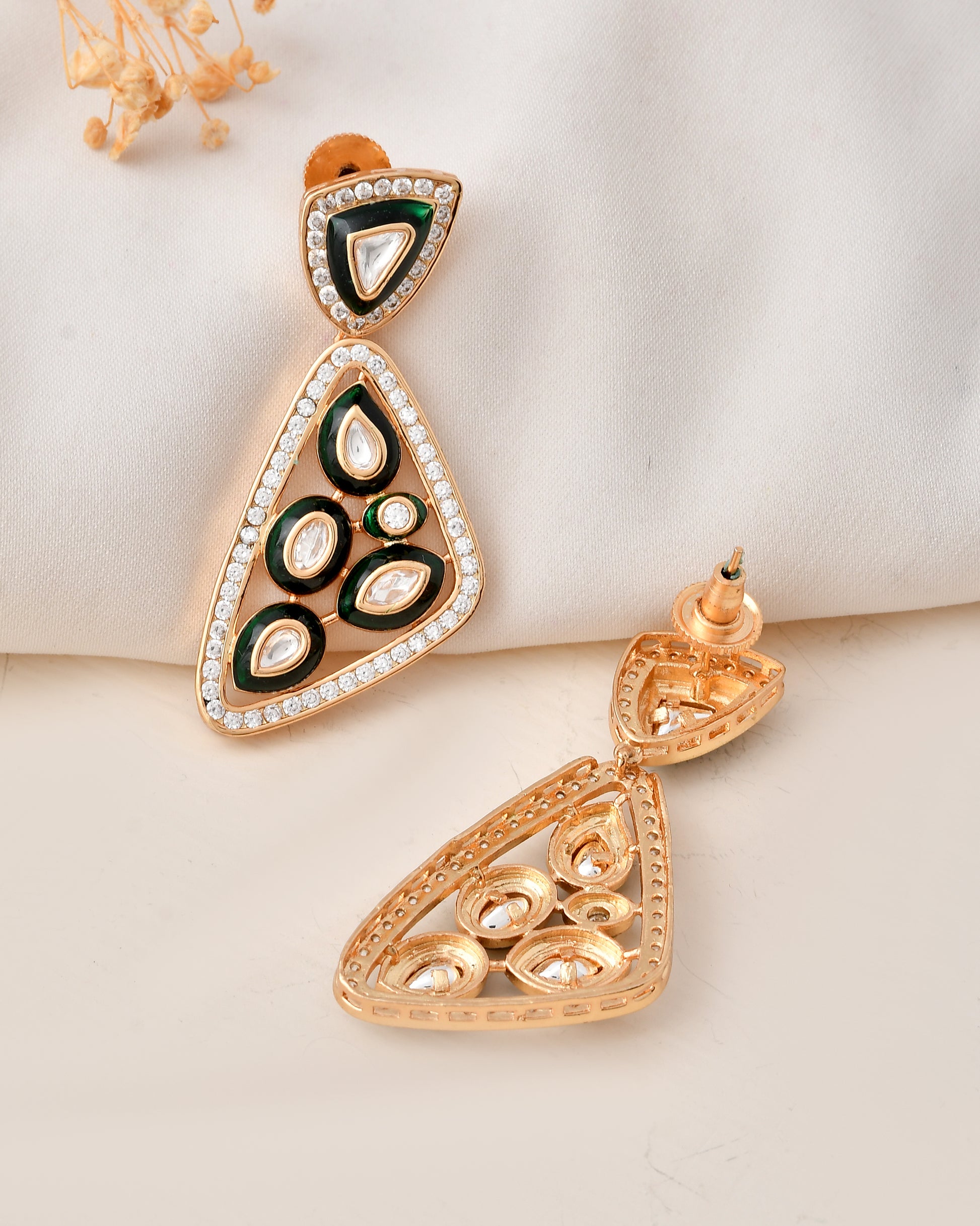 Geometric Gold-Plated Kundan Earrings