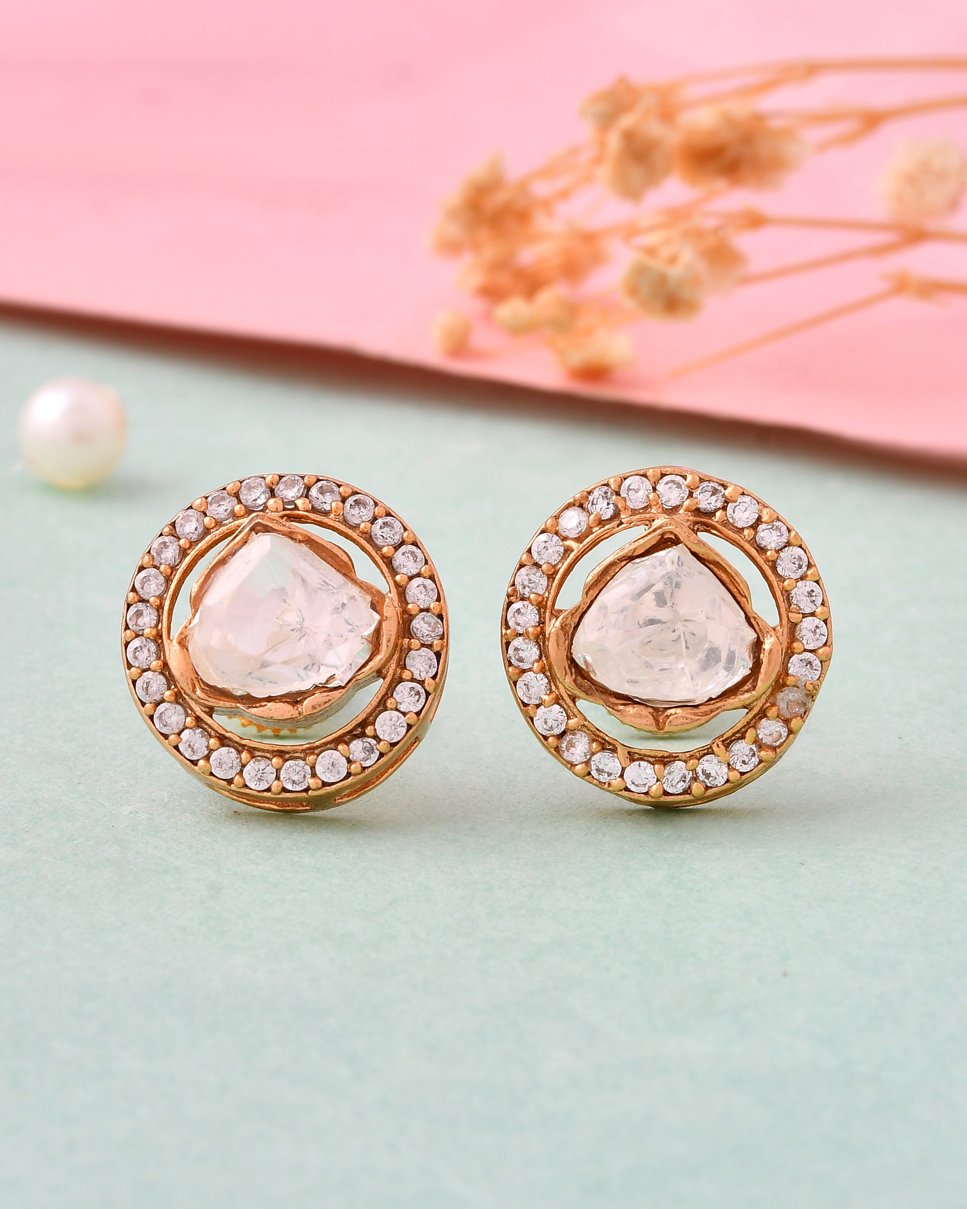 Gold-Plated Round Stud Earrings