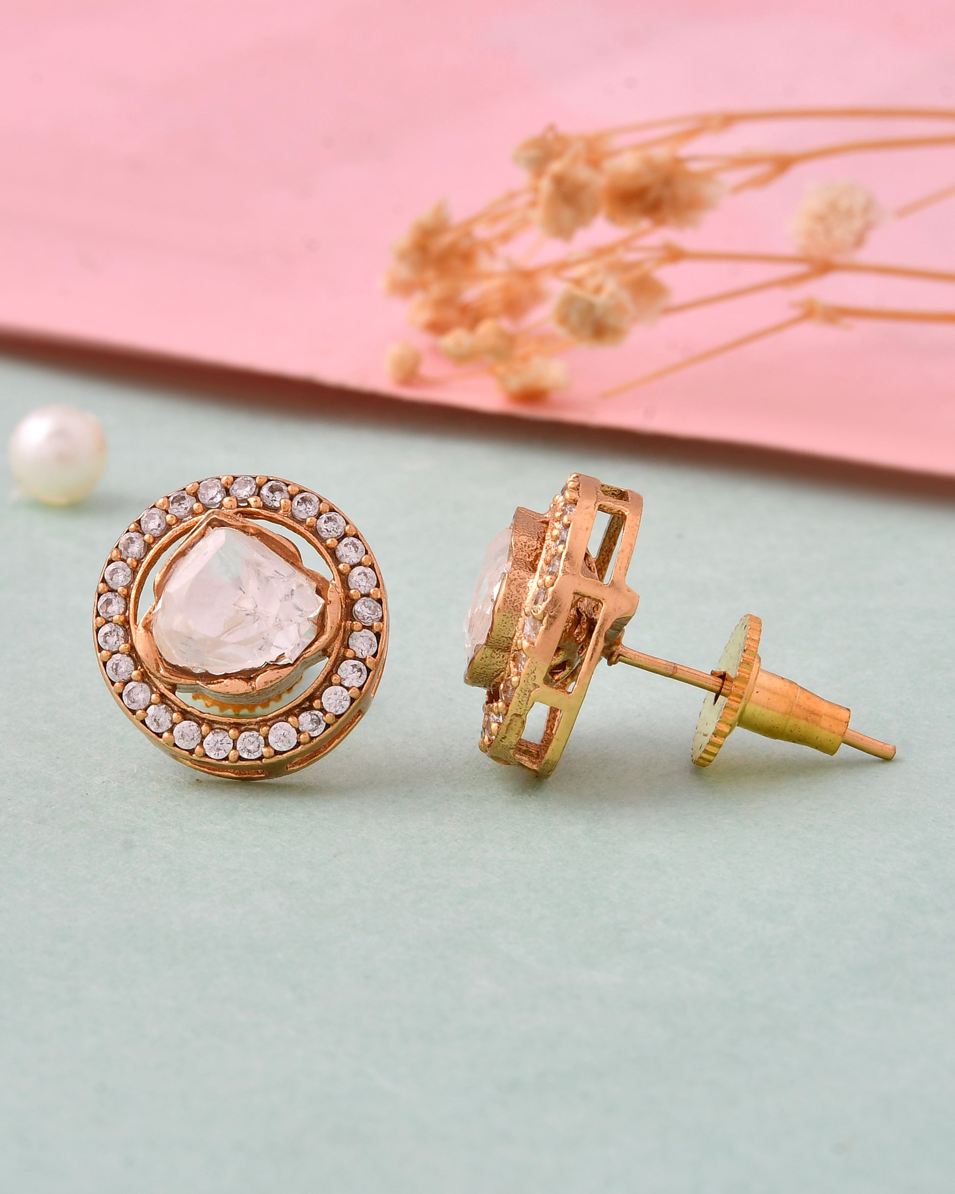 Gold-Plated Round Stud Earrings