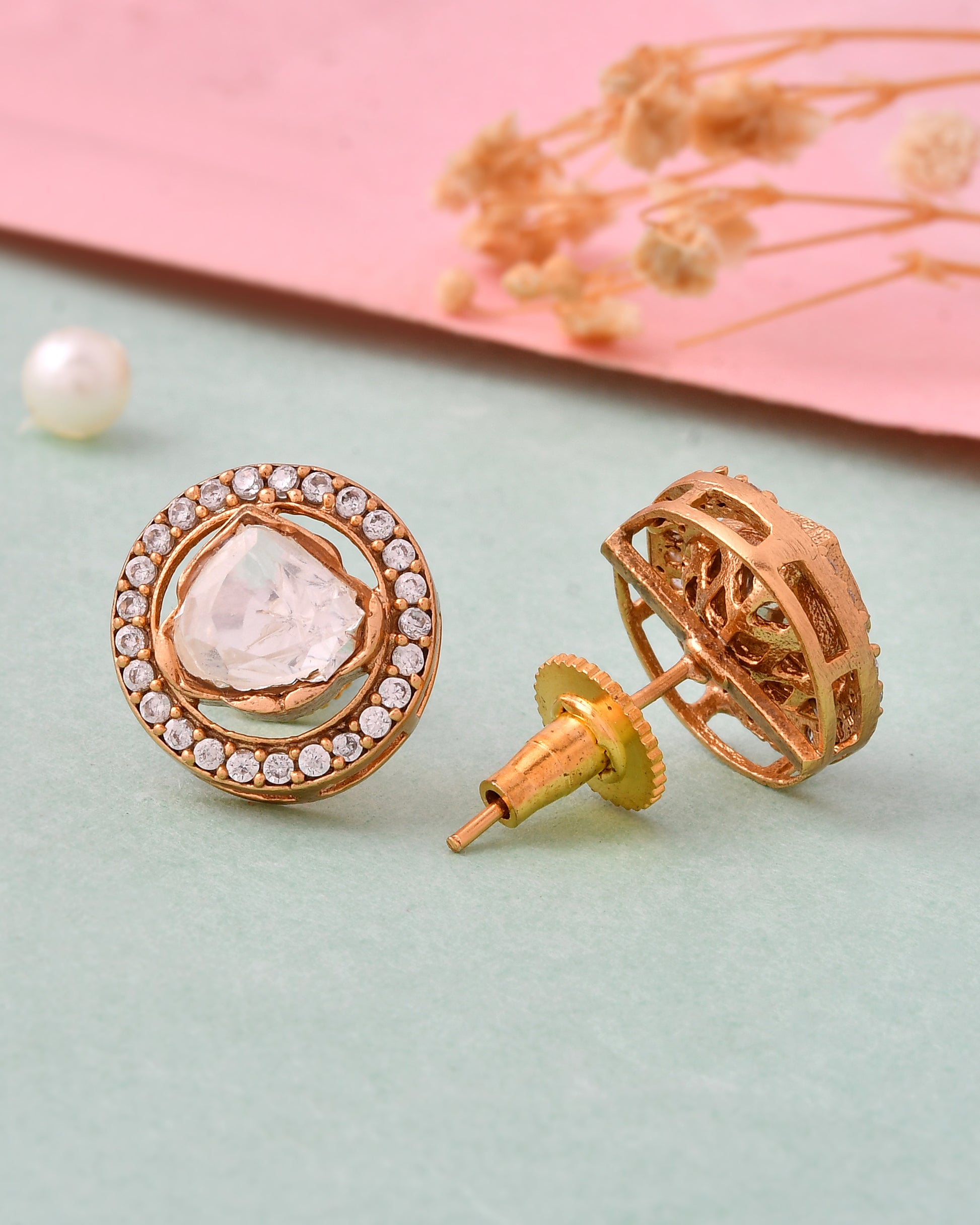 Gold-Plated Round Stud Earrings