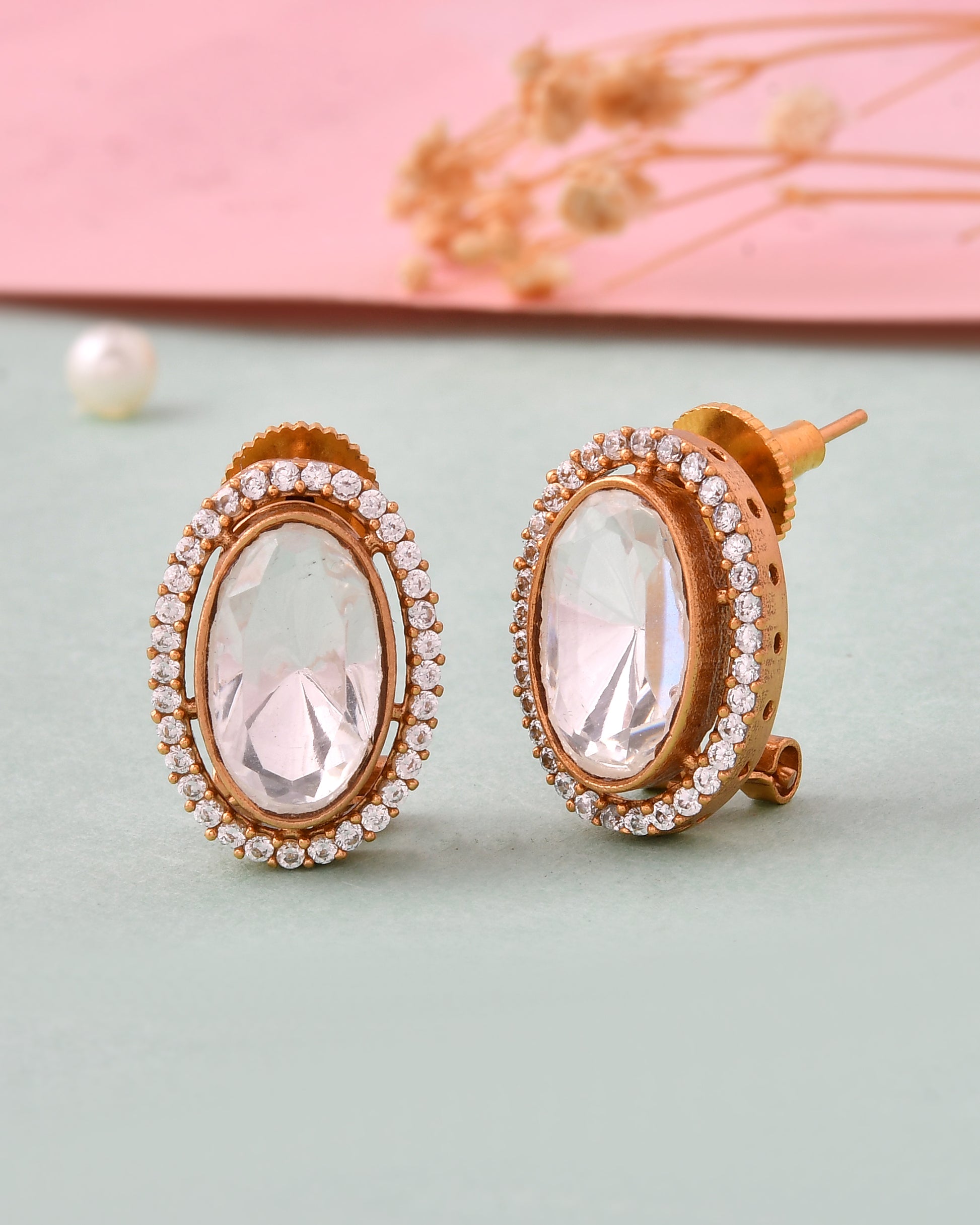 Gold-Plated Oval Stud Earrings