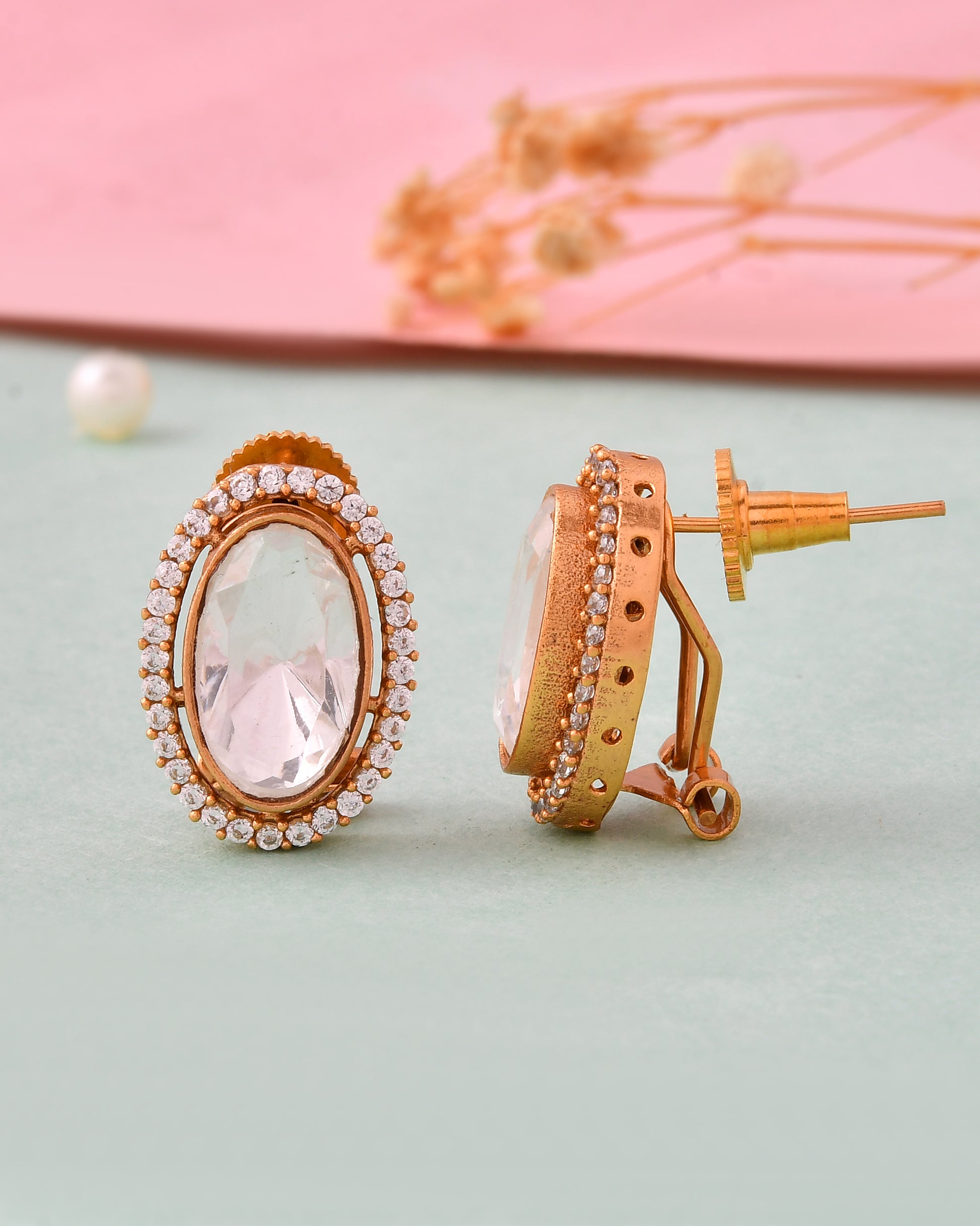 Gold-Plated Oval Stud Earrings