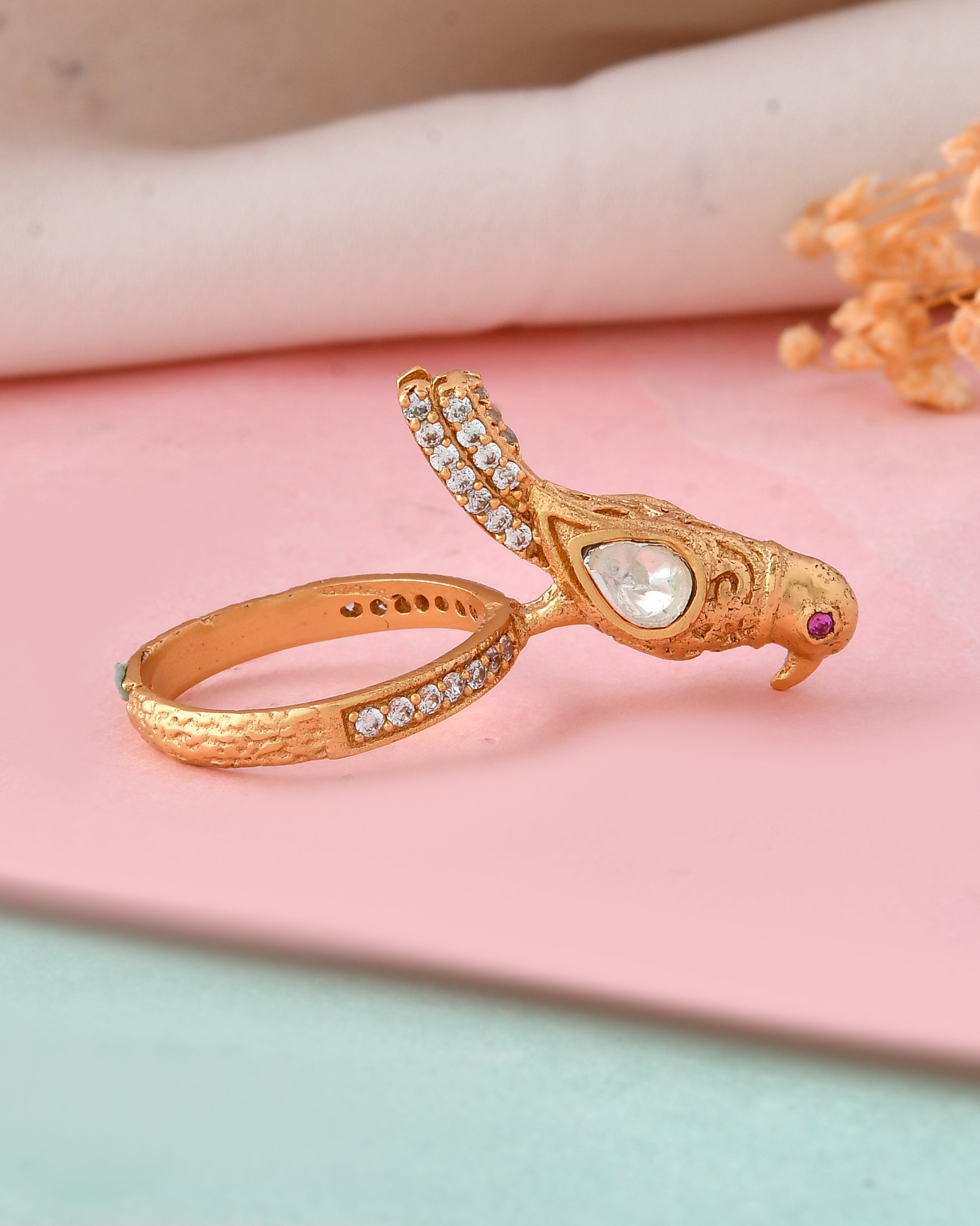 Antique Gold Parrot Design Adjustable Ring