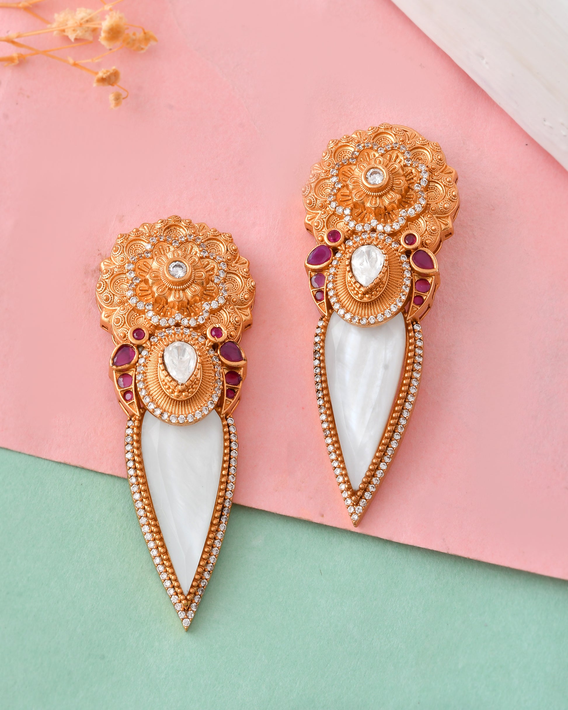 Traditional Gold-Plated Long Earrings