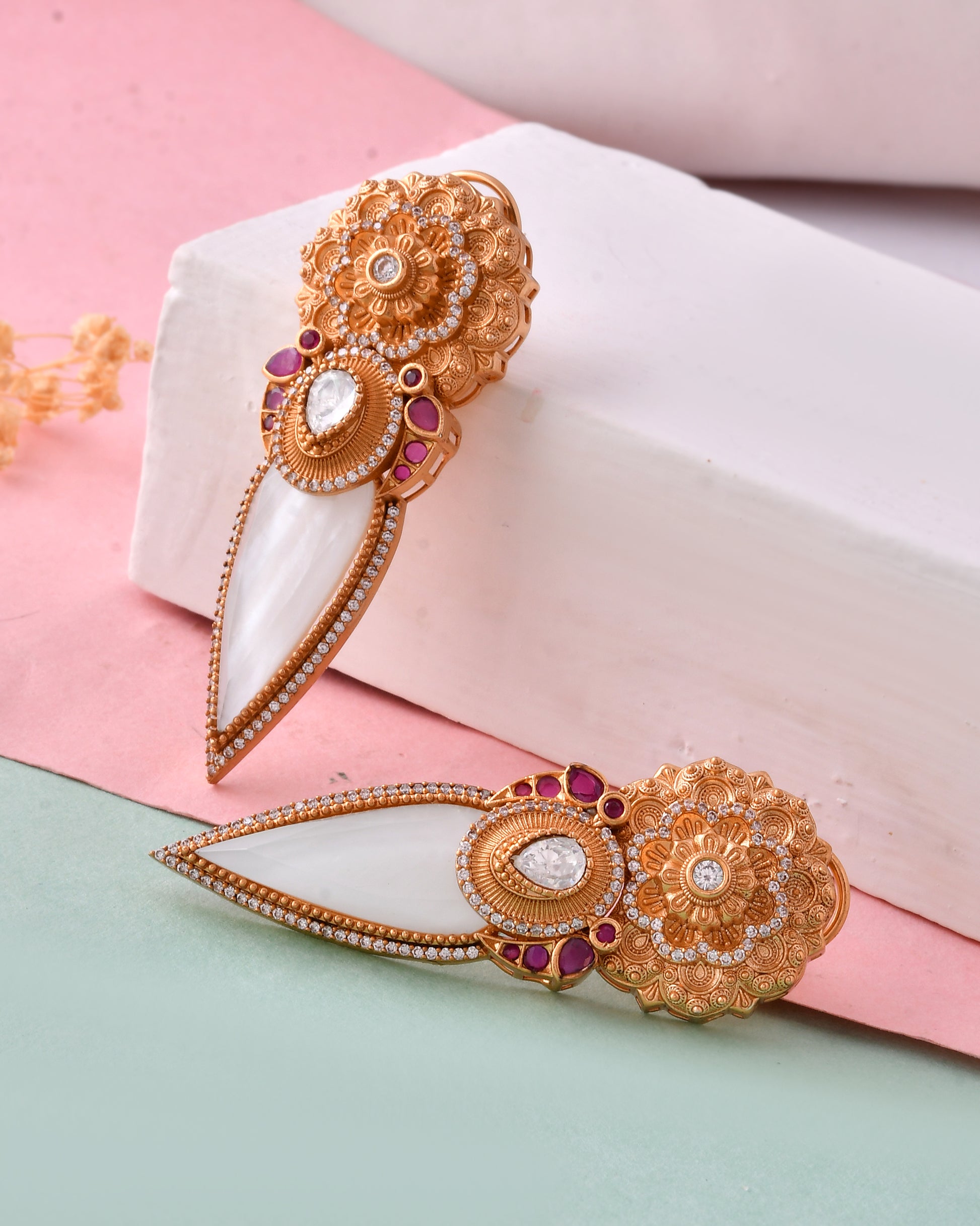 Traditional Gold-Plated Long Earrings