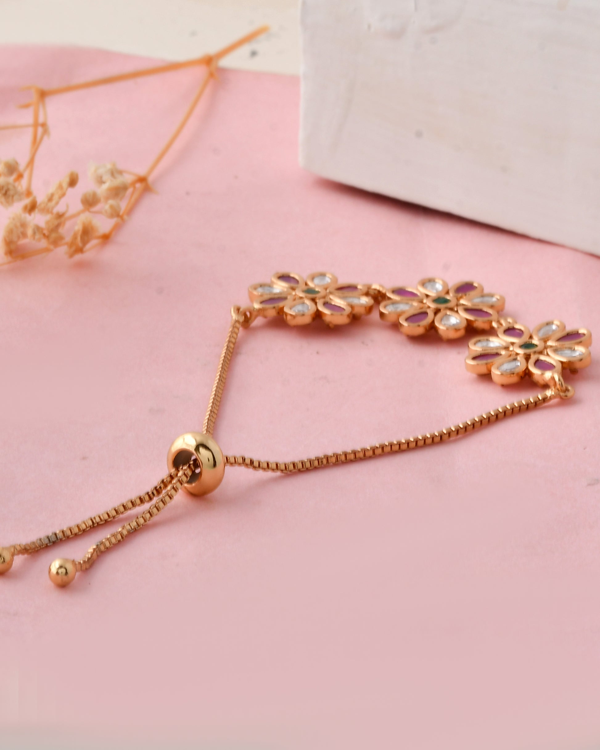 Gold-Plated Multicolor Floral Kundan Bracelet