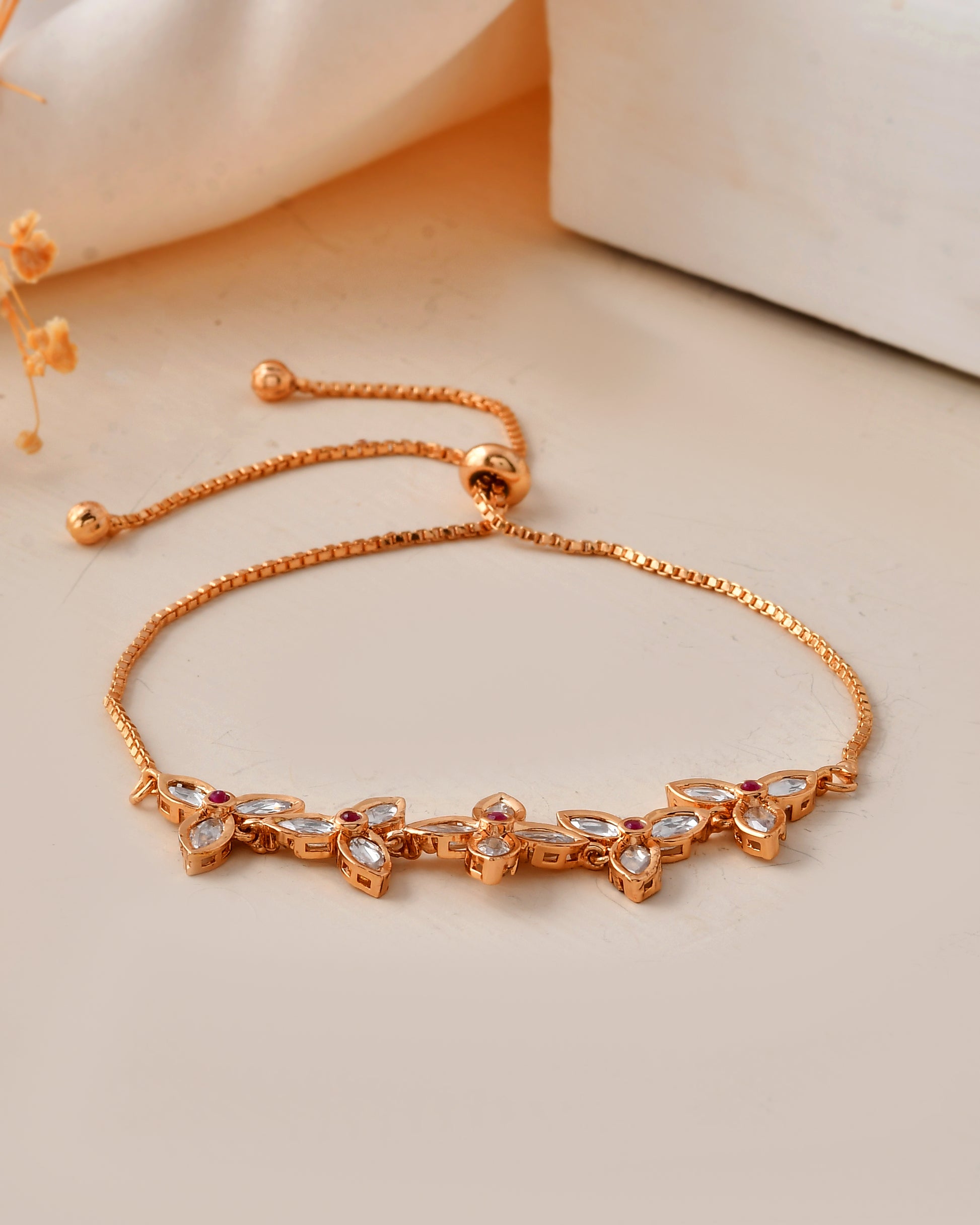 Floral Kundan Adjustable Bracelet
