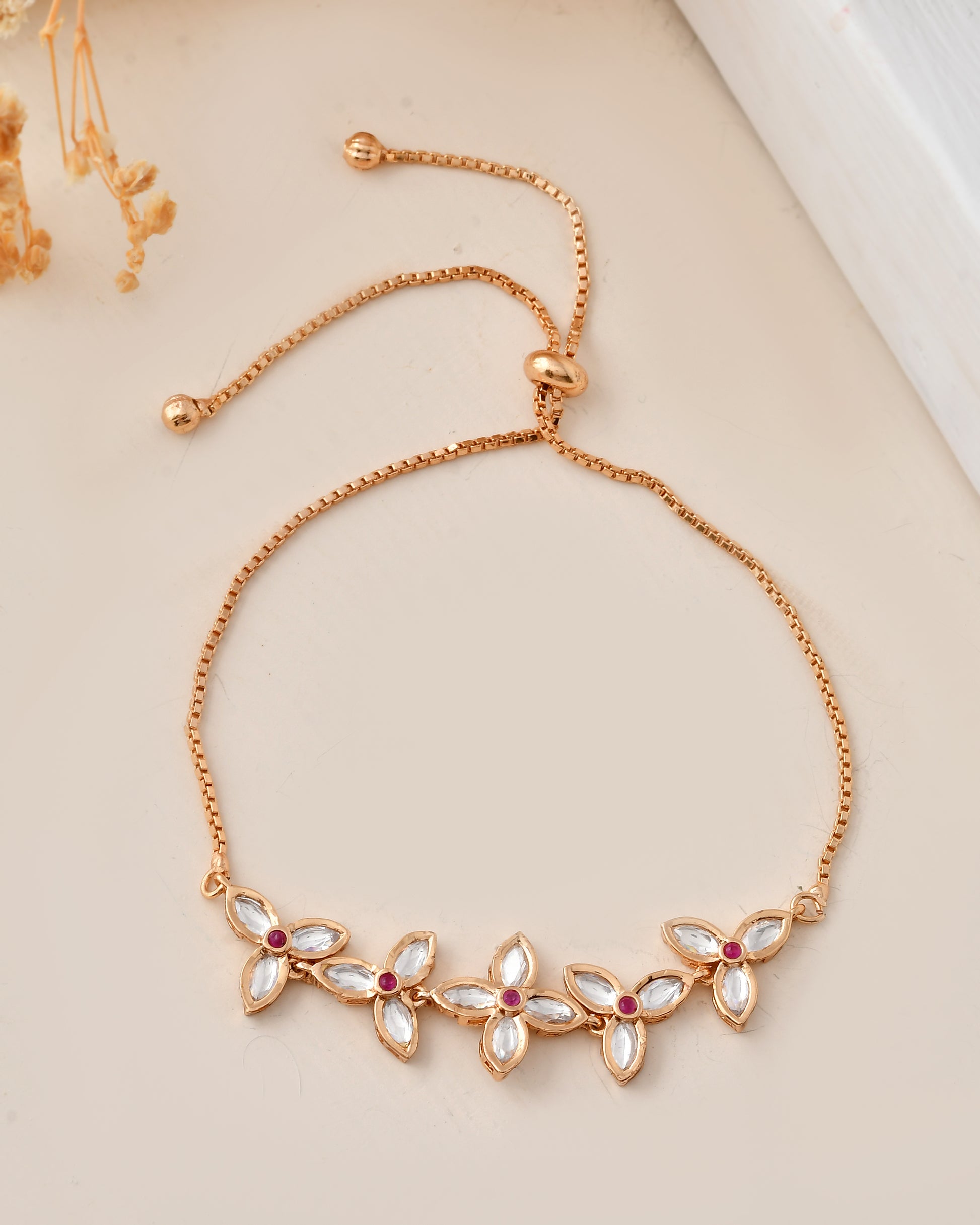 Floral Kundan Adjustable Bracelet