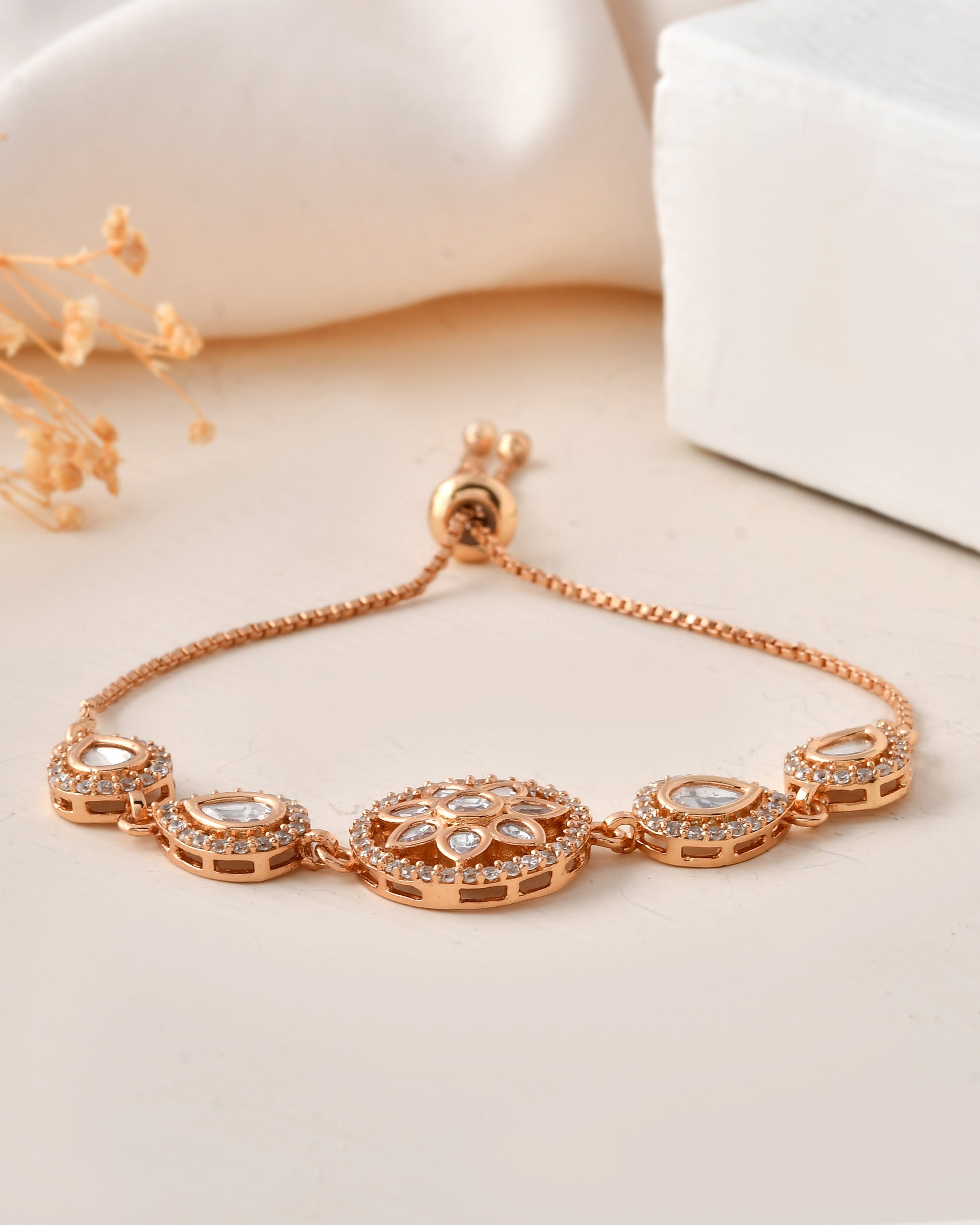 Gold Plated Kundan Adjustable Bracelet