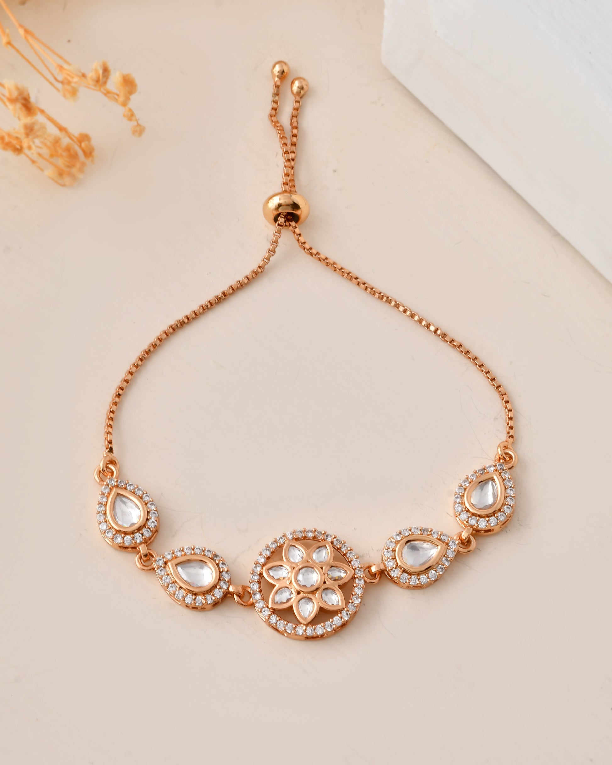 Gold Plated Kundan Adjustable Bracelet