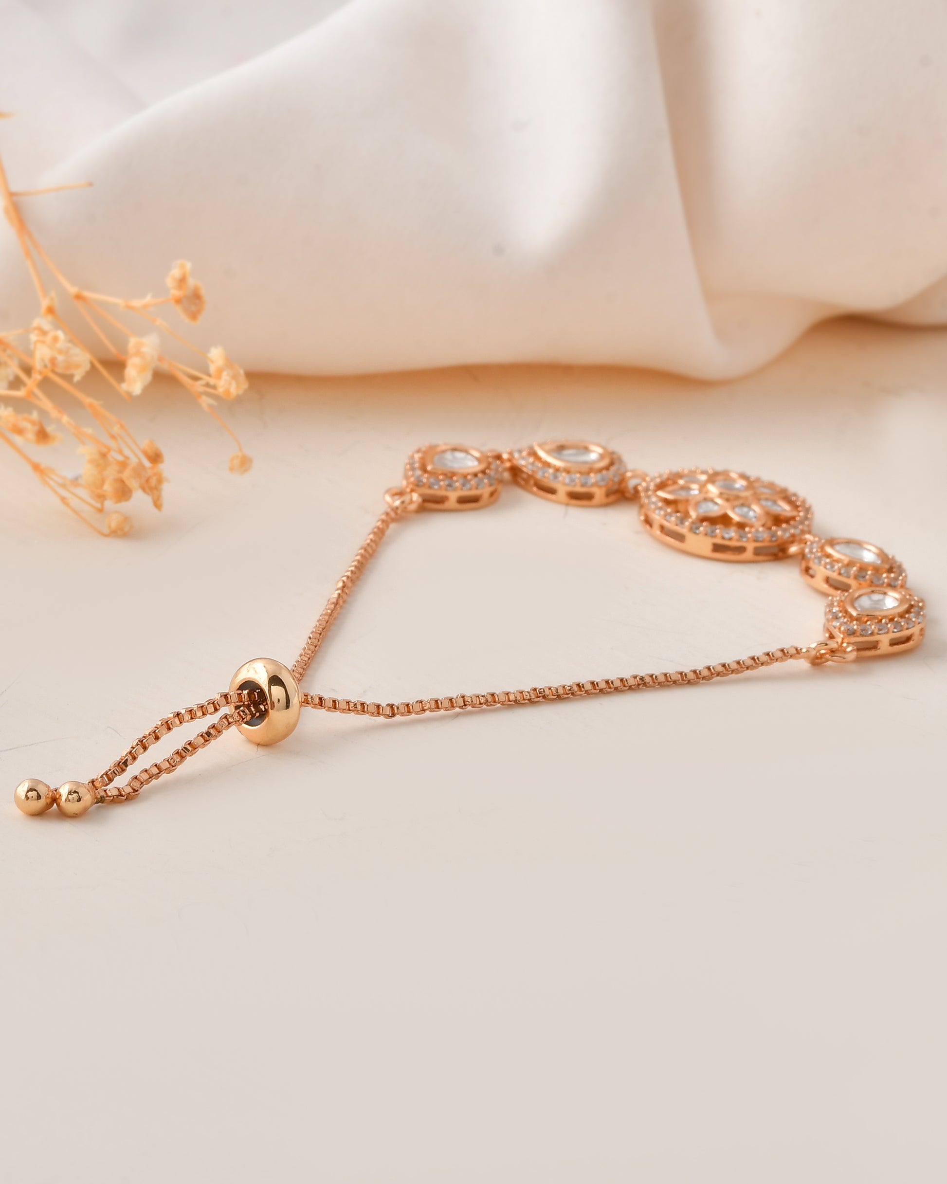Gold Plated Kundan Adjustable Bracelet