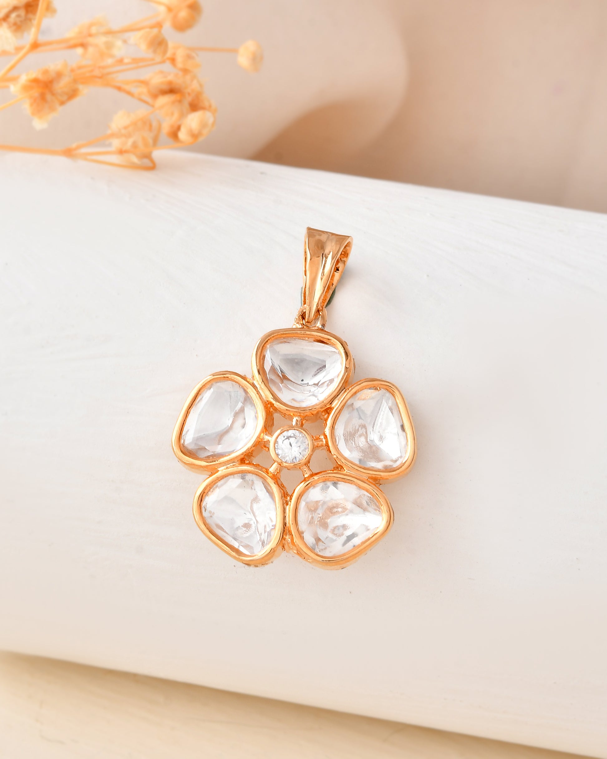 Floral Gold-Tone Pendant & Earring